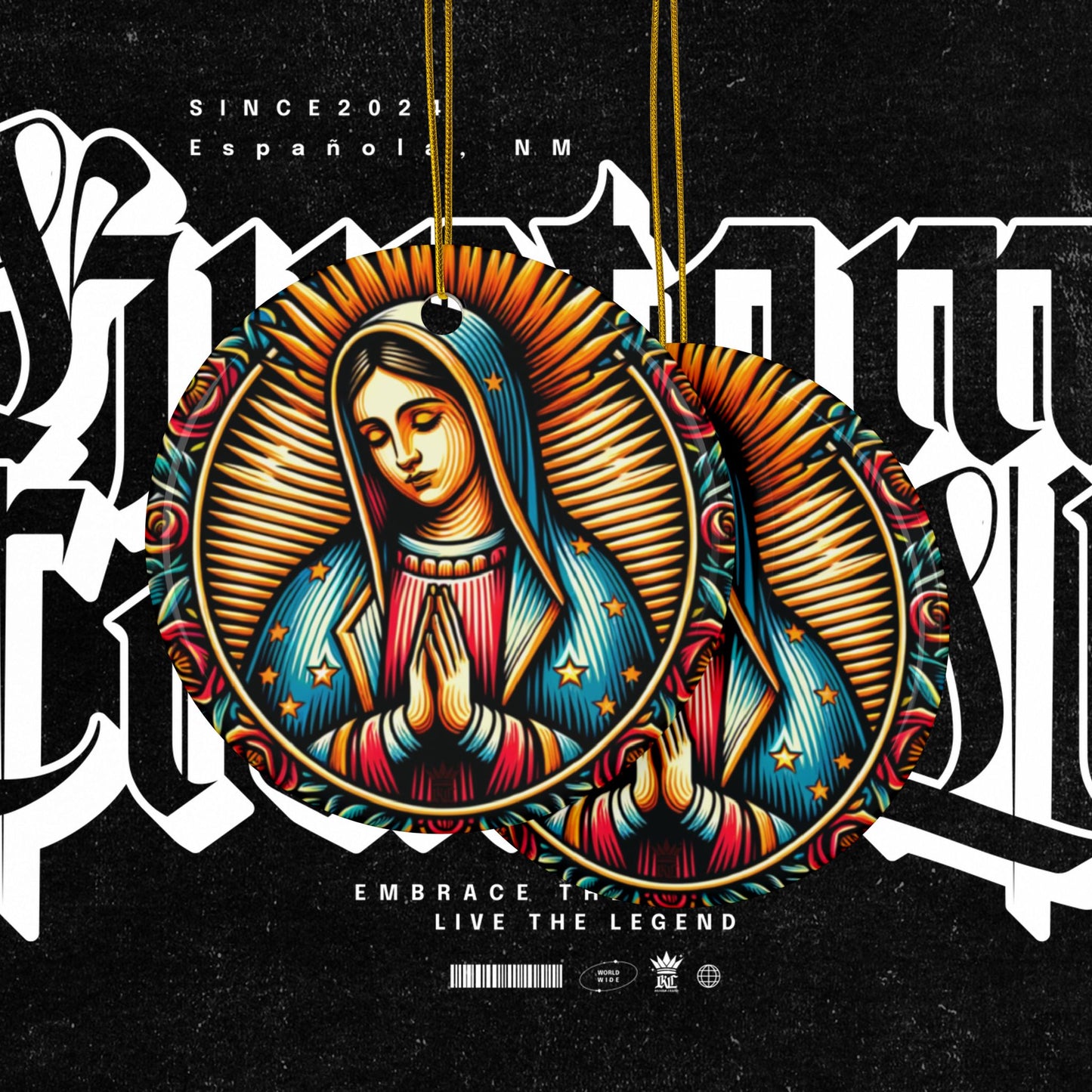 Virgin De Guadalupe Vibrant Ceramic Ornaments - Unique Two-Sided Holiday Decor, Beautiful Gifts for Christmas, Housewarming, and Religious Celebrations.