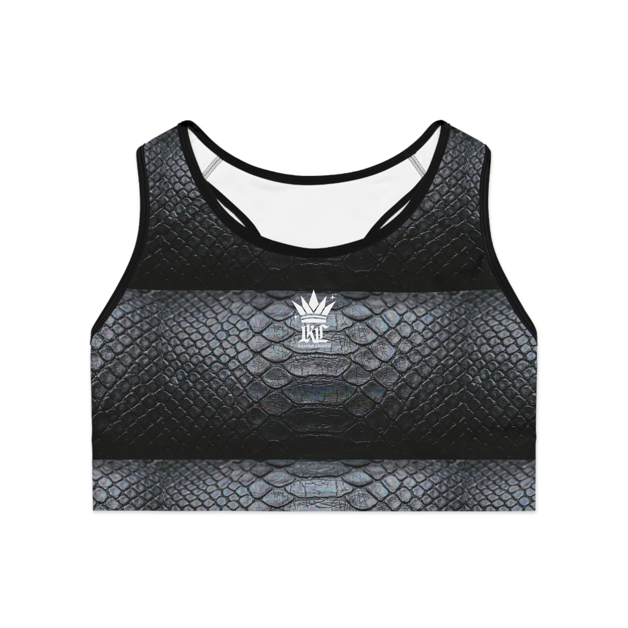 Snake Scale Sports Bra — Black Textured Athletic Crop Top