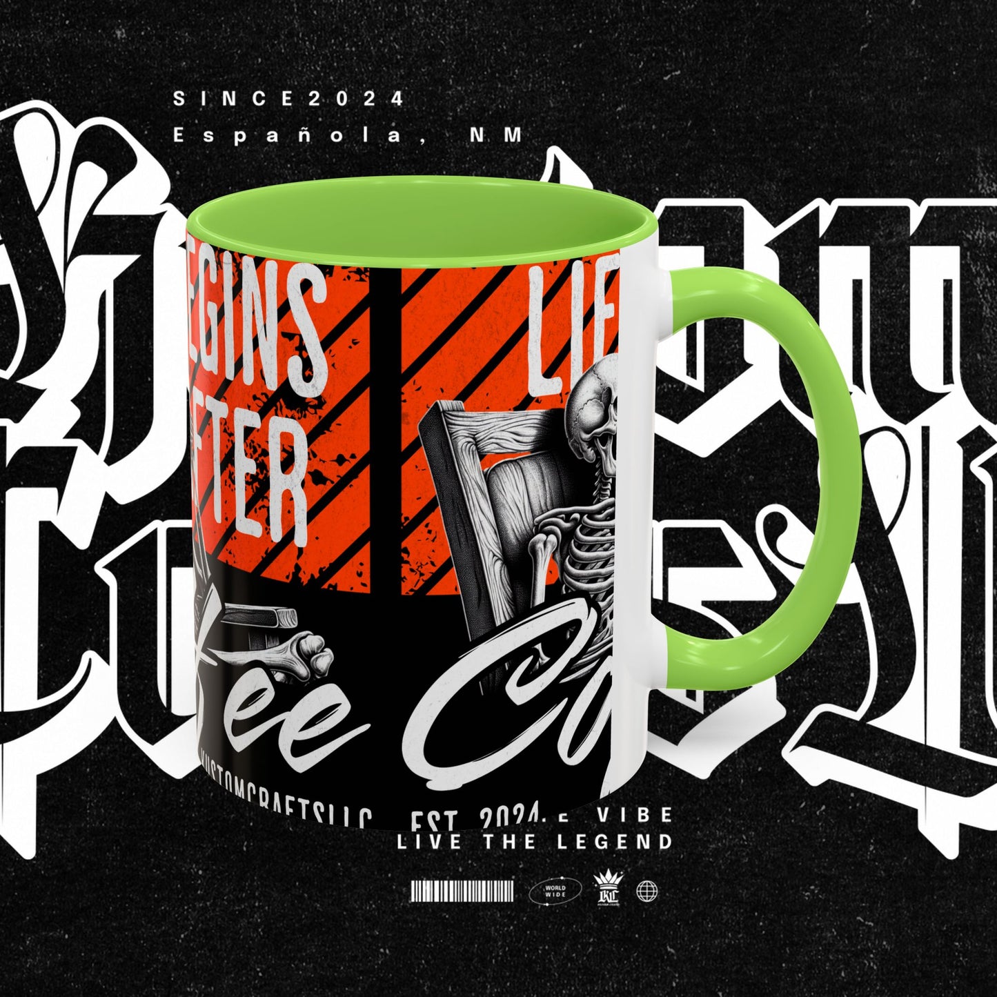 Life Begins After Coffee. Coffee Mugs, Life Begins After Coffee Mug, Unique Ceramic Cups, Skeletal Art Design, Gift for Coffee Lovers