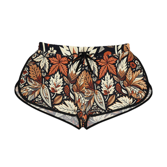 Autumn Leaf Print Women's Relaxed Shorts, Boho Style Lounge Shorts, AOP Shorts for Casual Wear, Fall Fashion, Summer Beachwear, Gift for Her