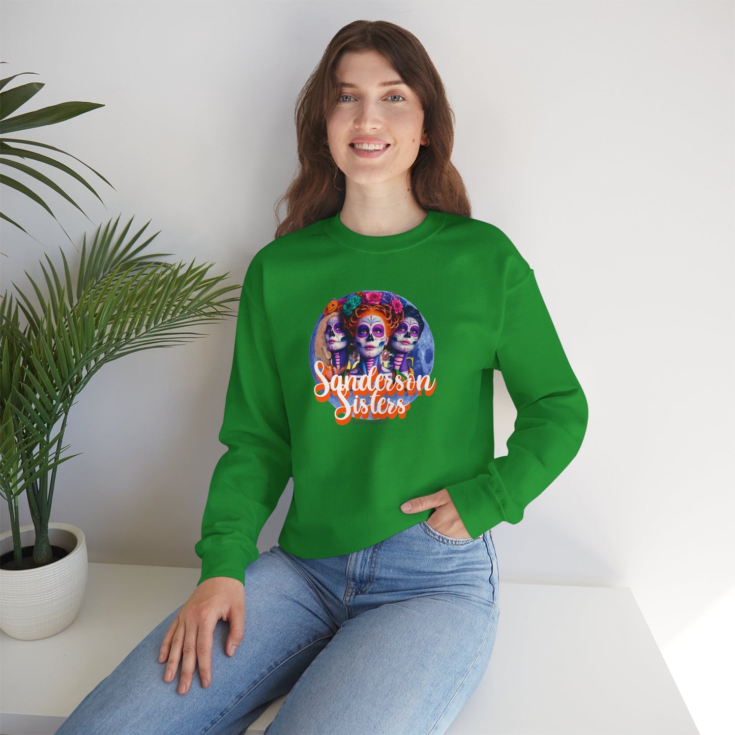 Sanderson Sisters Day of the Dead Crewneck Sweatshirt, Cozy Sweatshirt for Fall, Halloween Outfit, Gift for Sister, Skull Art Apparel