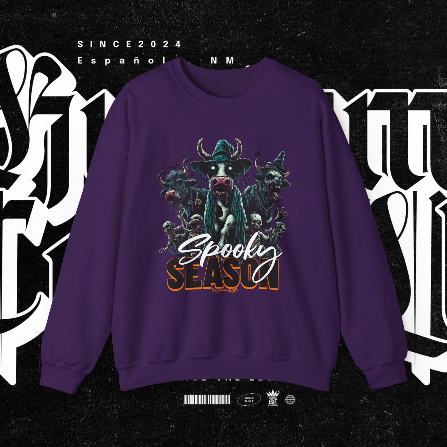 Spooky Cow Season Crewneck Sweatshirt, Halloween Apparel, Unisex Halloween Sweatshirt, Cozy Fall Fashion, Unique Gift Idea