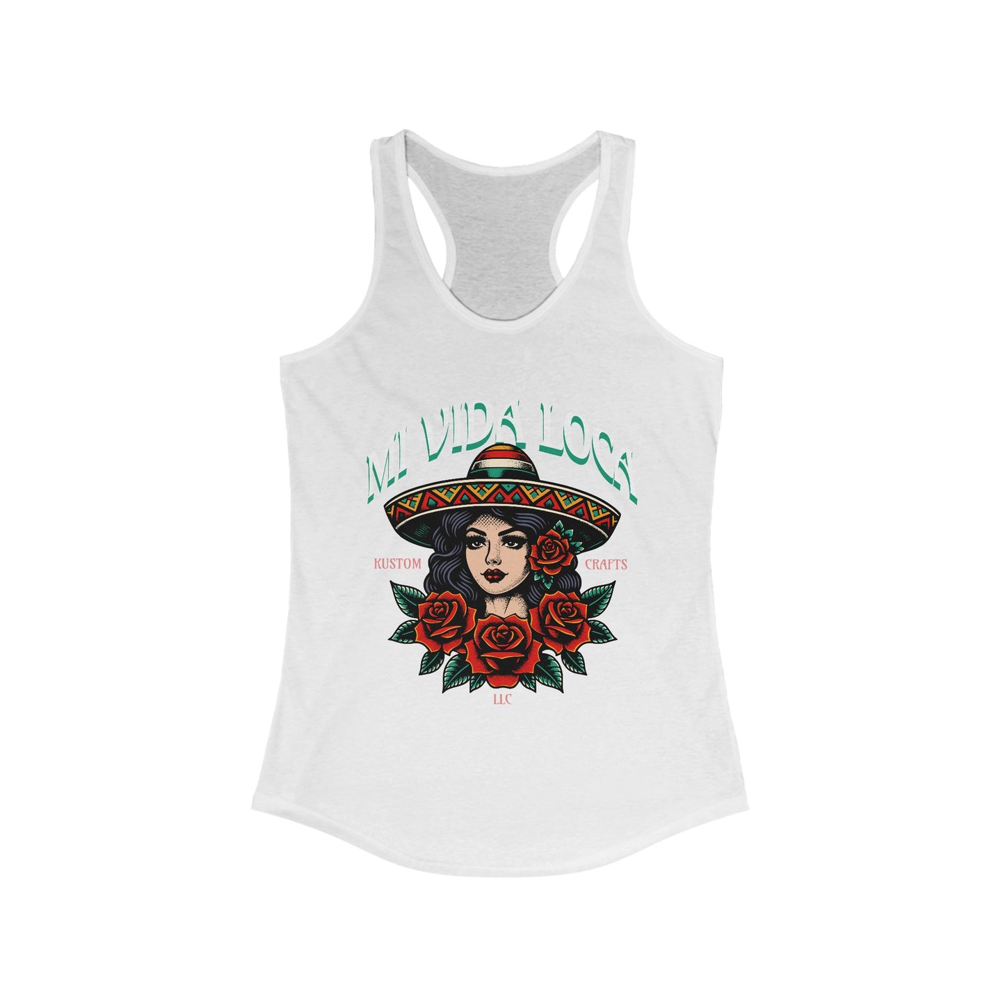 Mi Vida Loca Mexican Heritage Racerback Tank, Women's Festival Shirt, Boho Summer Top, Ideal for Cinco de Mayo and Music Festivals, Cultural Pride [...]