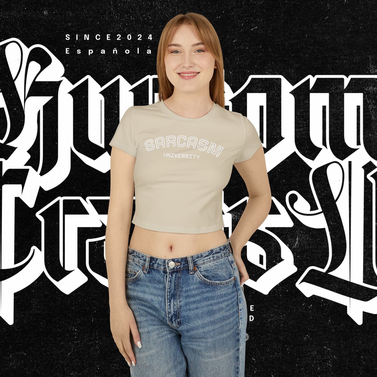Sarcasm University Women's Baby Tee - Fun Humor T-Shirt, Gift for Friends, Cute Casual Top, College Style, Perfect Birthday Gift
