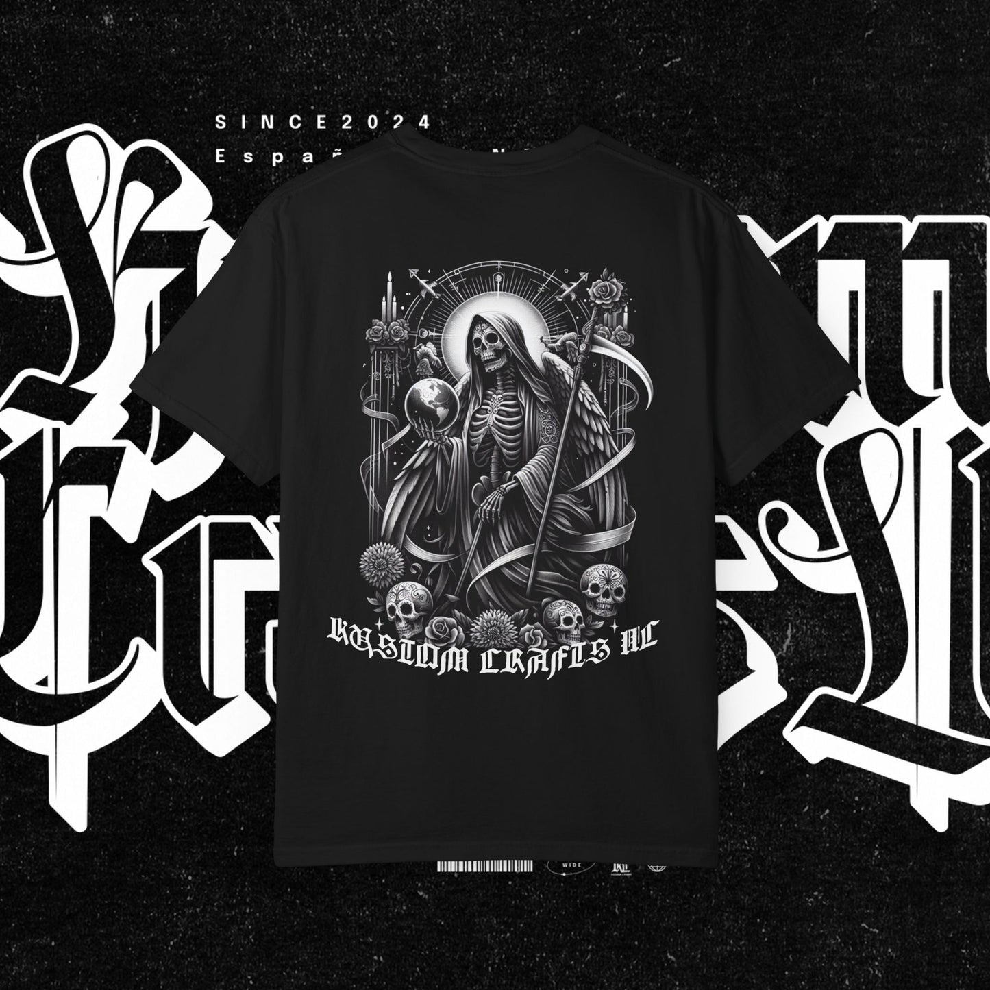Santa Muerte Unisex T-shirt,  Day Of The Dead Tee, Saint Skeleton Shirt, Top, Mexican Folk Art Clothing, Kustom Crafts LLC