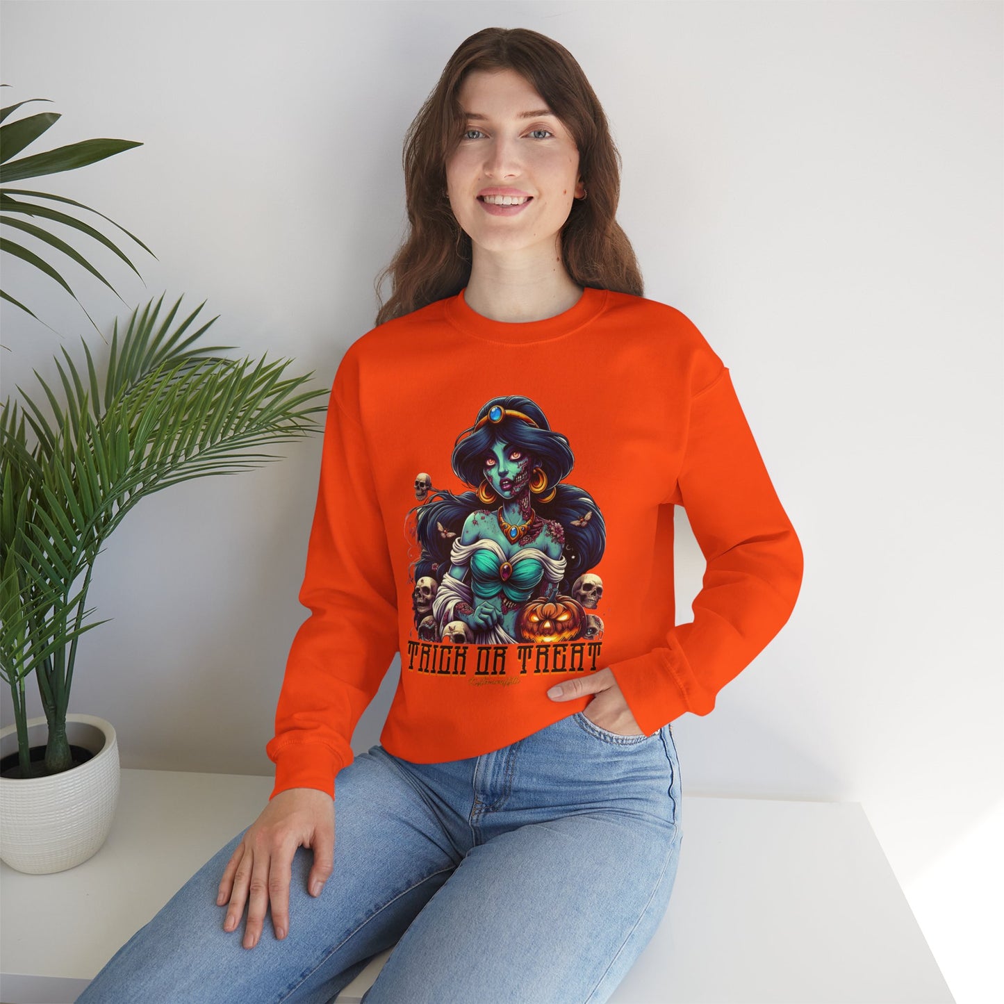Spooky Vibes " Trick Or Treat" Crewneck Sweatshirt - Trick or Treat, Halloween Apparel, Unisex Sweatshirt, Cozy Fall Fashion, Gift for Her