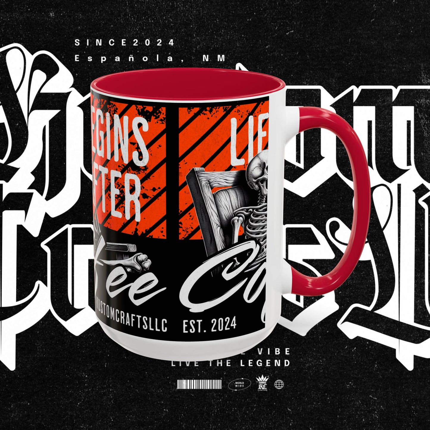 Life Begins After Coffee. Coffee Mugs, Life Begins After Coffee Mug, Unique Ceramic Cups, Skeletal Art Design, Gift for Coffee Lovers