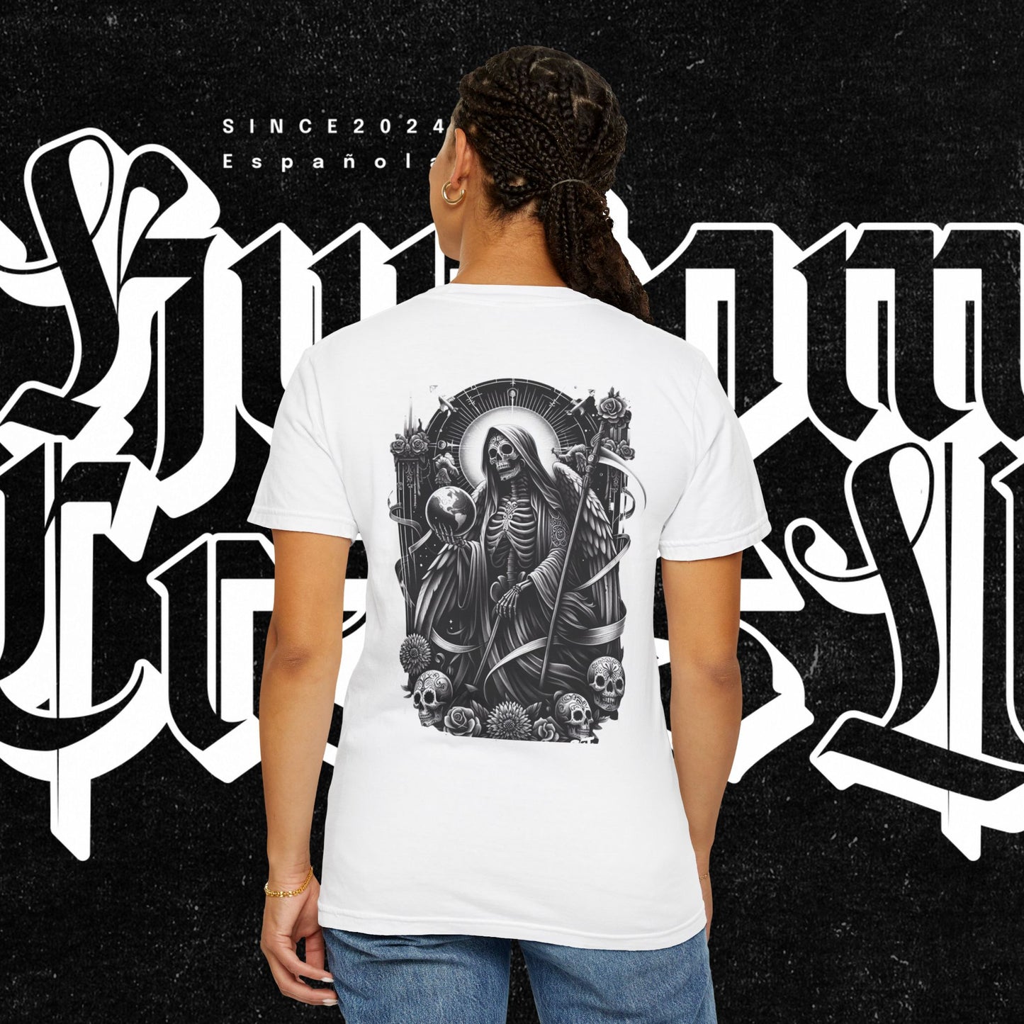 Santa Muerte Unisex T-shirt,  Day Of The Dead Tee, Saint Skeleton Shirt, Top, Mexican Folk Art Clothing, Kustom Crafts LLC