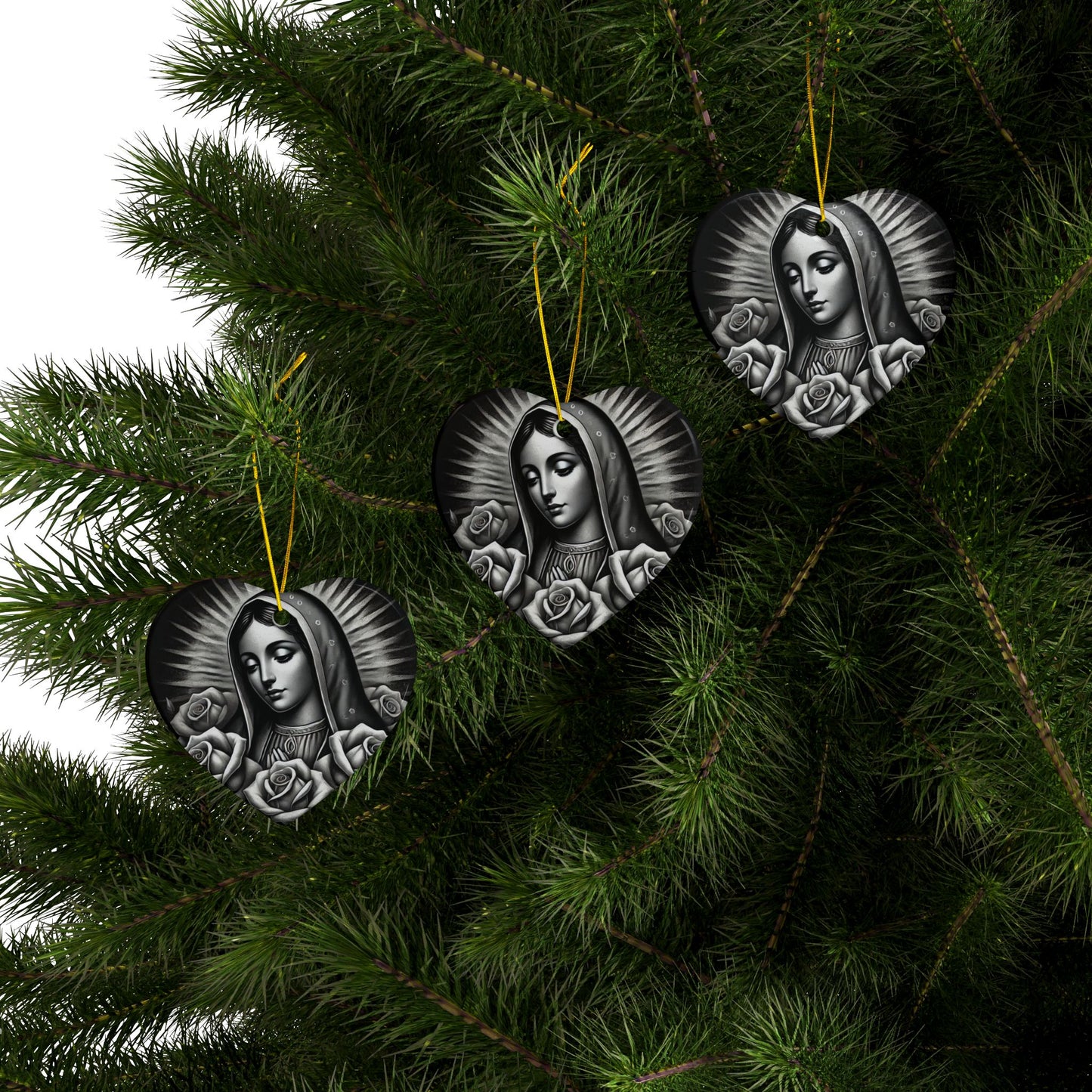 Ceramic Ornaments, Virgin Marry Design with Roses, Christmas Tree Decoration, Holiday Gift, Religious Ornament, Catholic Decor, Christian