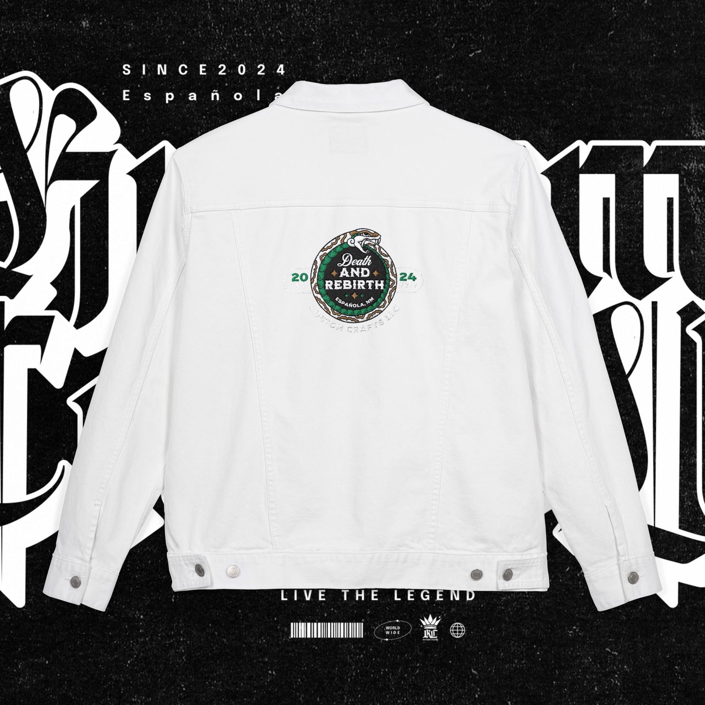Embroidery Denim Jacket - Death and Rebirth Snake Design