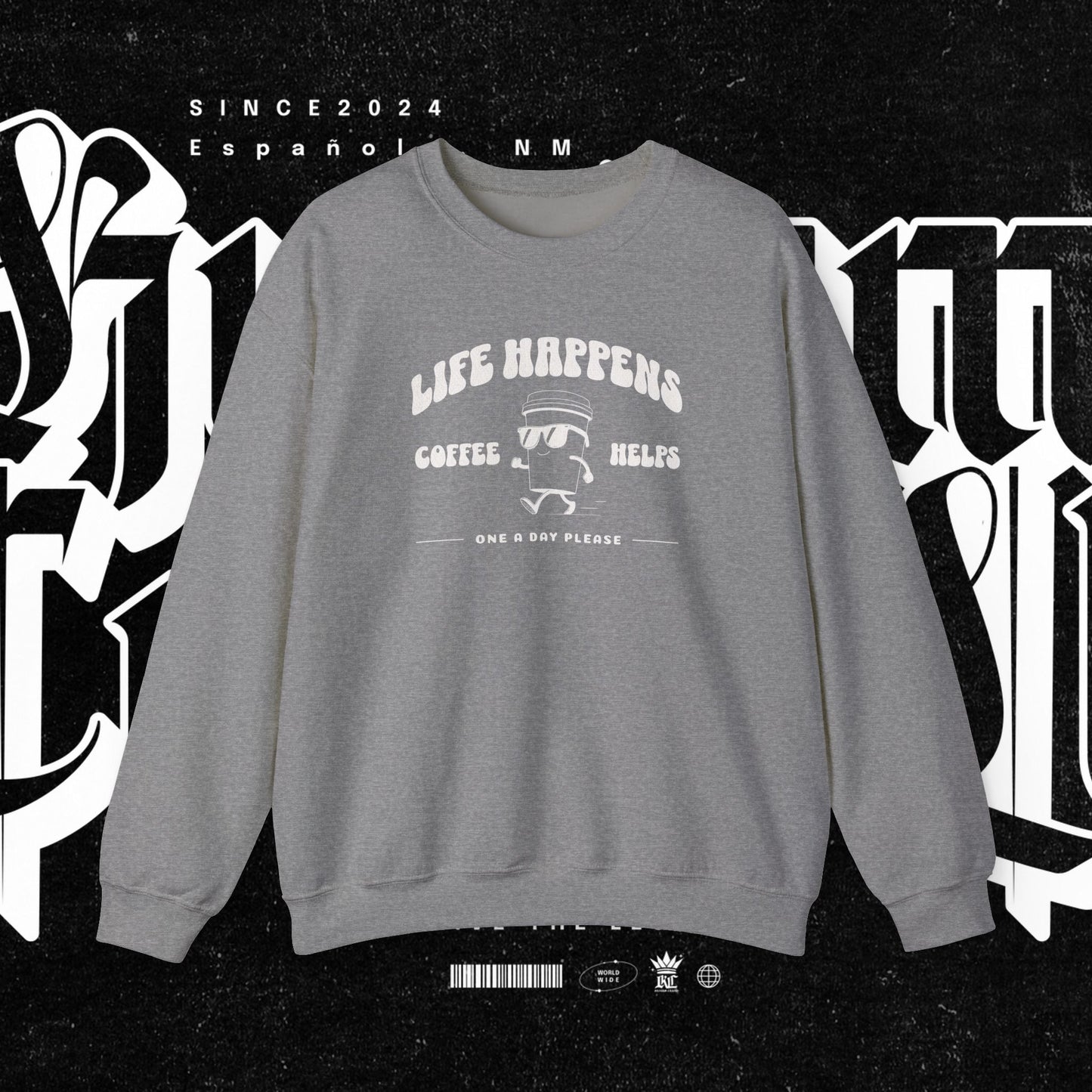 Life Happens Coffee Helps Sweatshirt, Funny Quote Jumper, Cozy Pullover, Gift for Coffee Lovers, Crew Neck Sweater, Comfy Shirt