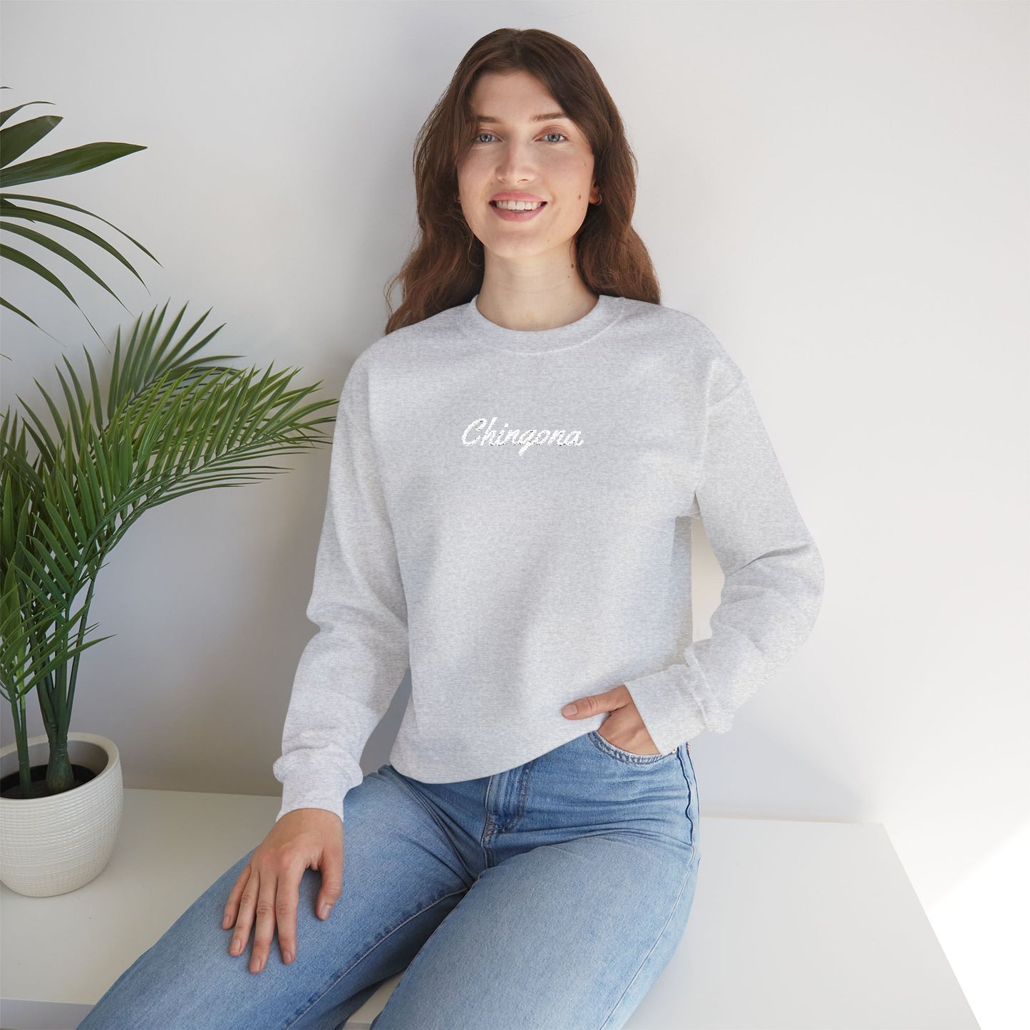 Chingona Embroidery  Heavy Blend Crewneck Sweatshirt