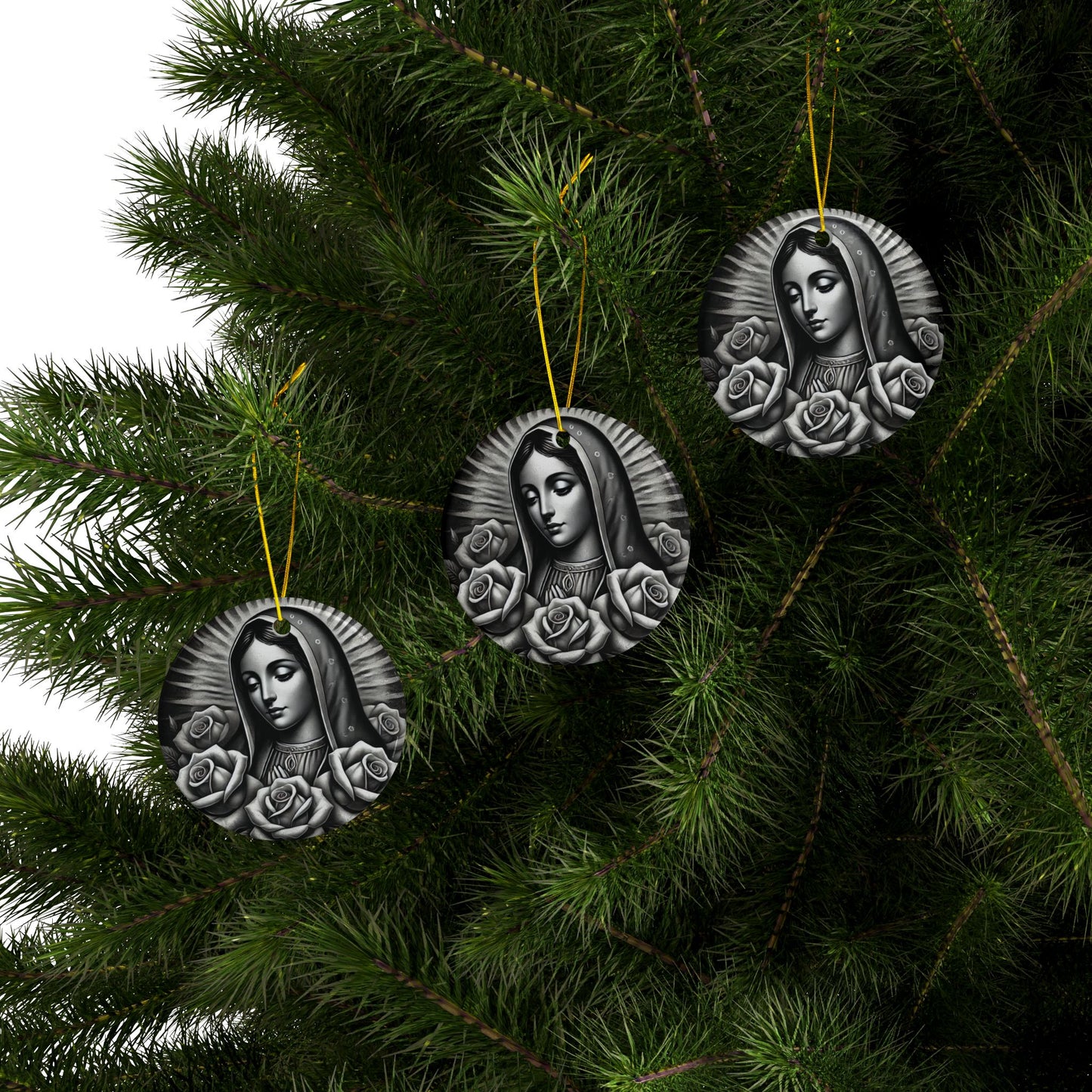 Ceramic Ornaments, Virgin Marry Design with Roses, Christmas Tree Decoration, Holiday Gift, Religious Ornament, Catholic Decor, Christian