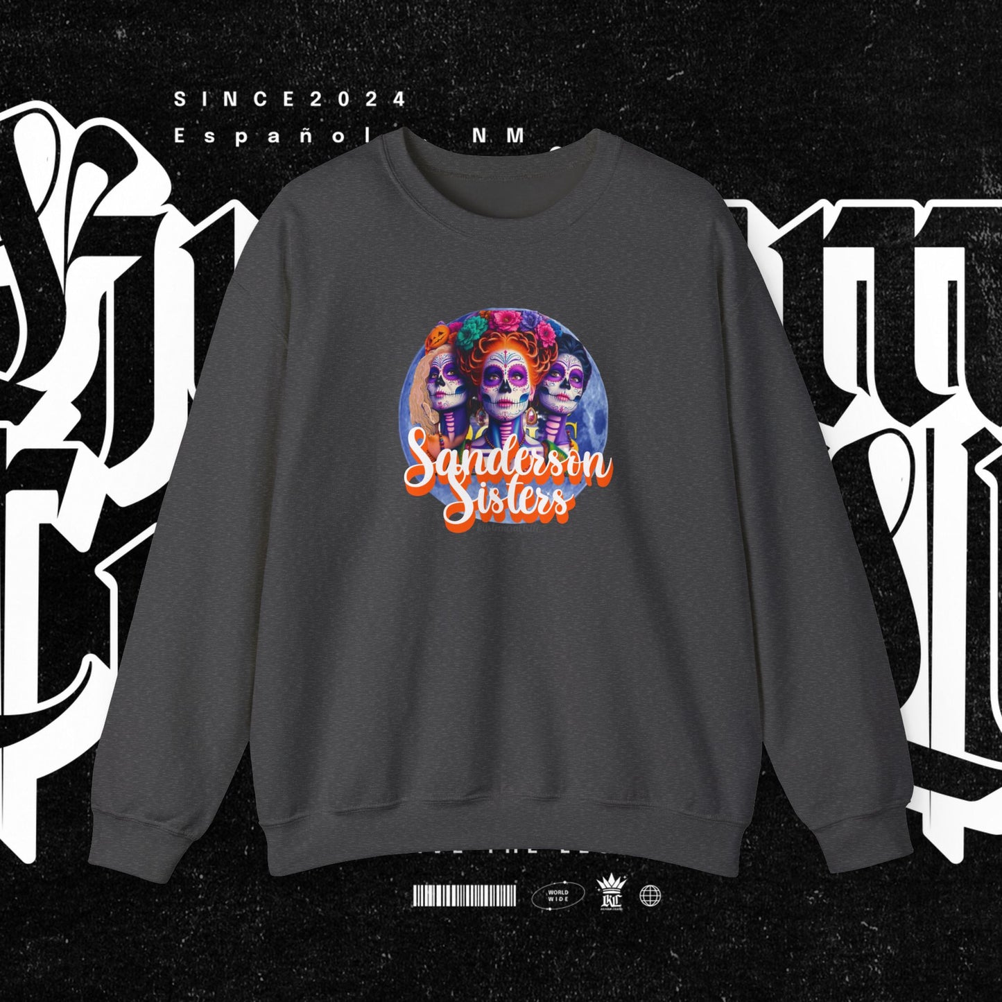 Sanderson Sisters Day of the Dead Crewneck Sweatshirt, Cozy Sweatshirt for Fall, Halloween Outfit, Gift for Sister, Skull Art Apparel