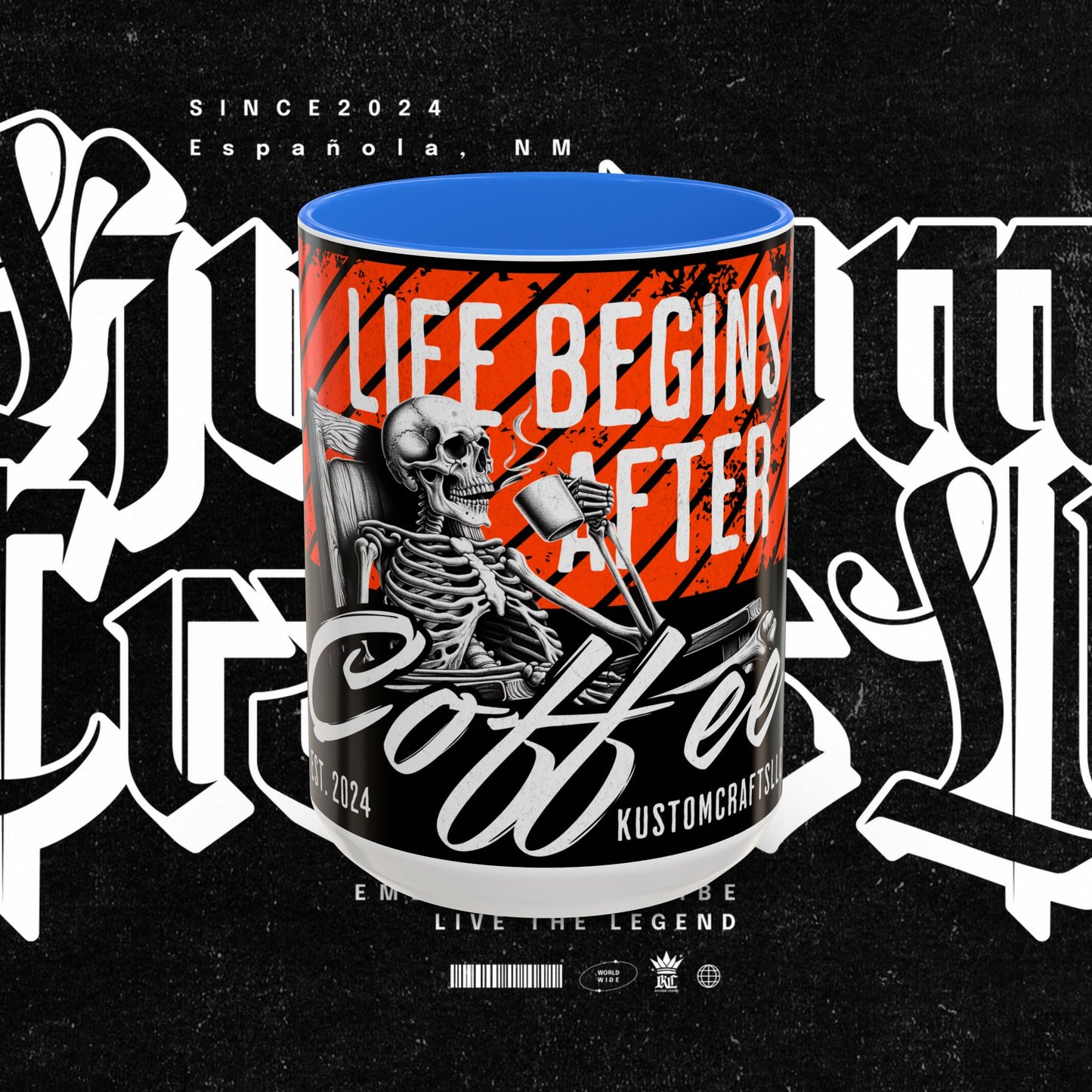 Life Begins After Coffee. Coffee Mugs, Life Begins After Coffee Mug, Unique Ceramic Cups, Skeletal Art Design, Gift for Coffee Lovers
