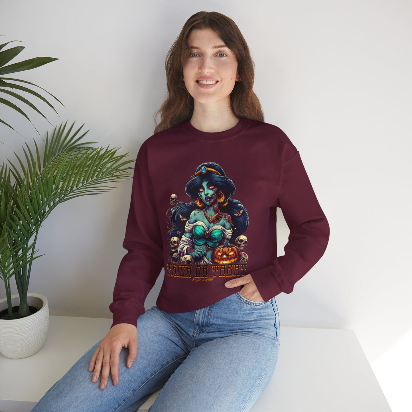 Spooky Vibes " Trick Or Treat" Crewneck Sweatshirt - Trick or Treat, Halloween Apparel, Unisex Sweatshirt, Cozy Fall Fashion, Gift for Her
