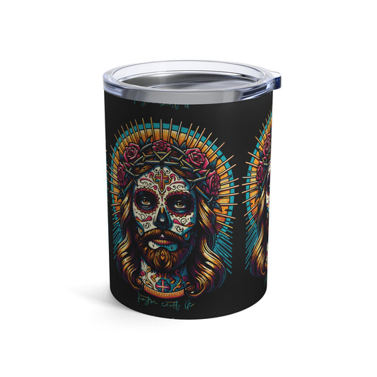 Jesucristo Day of the Dead Tumbler, Artistic 10oz Mug, Day of the Dead Drinkware, Halloween Gift, Colorful Travel Tumbler, Unique Home Decor