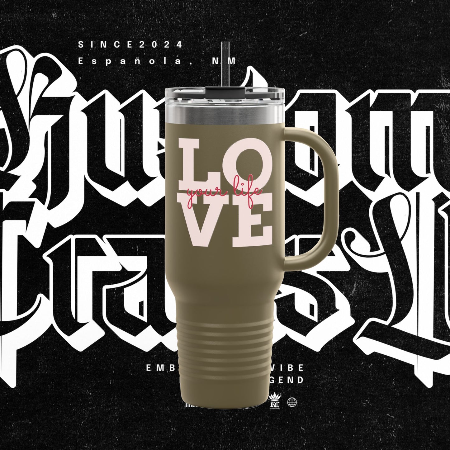 Love Your Life Insulated Travel Mug, 40oz - Motivational Coffee Cup for Commuters, Inspirational Tea Tumbler, Positive Energy Drinkware,