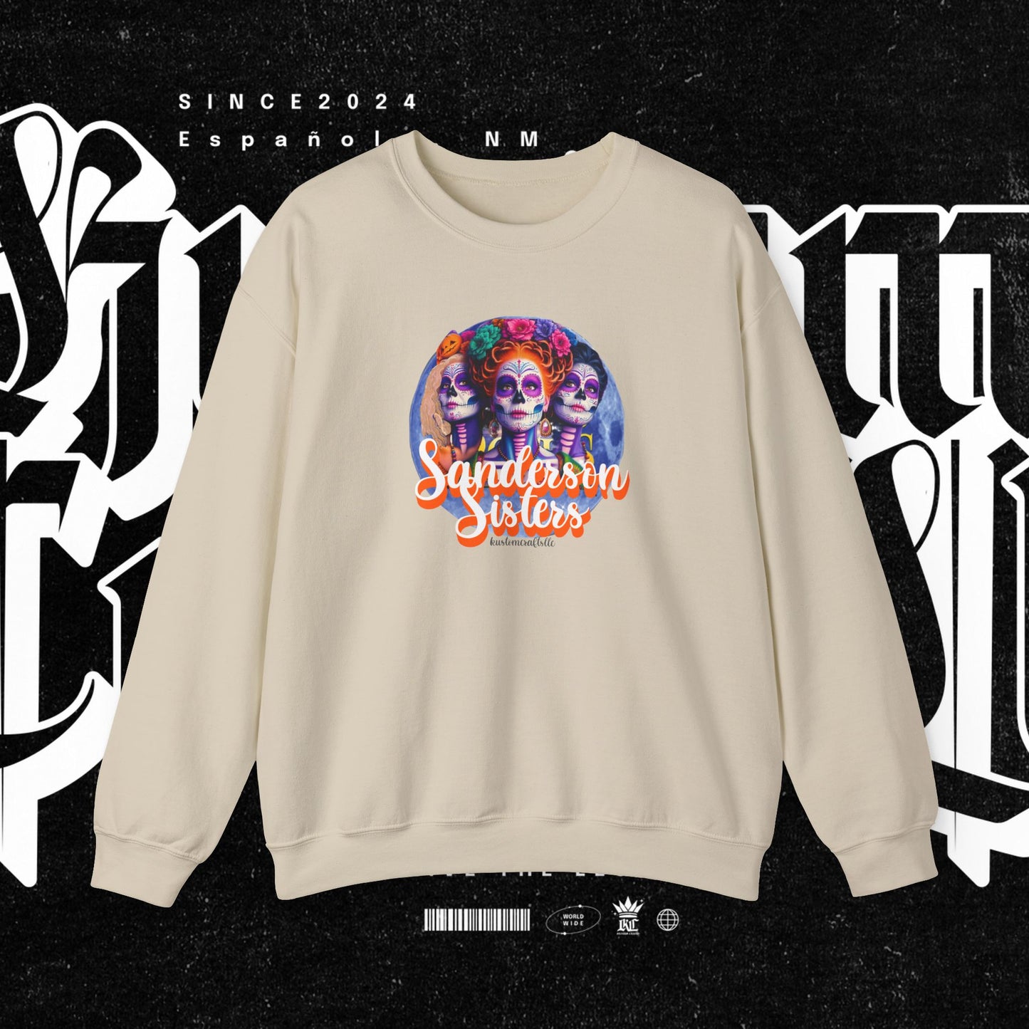 Sanderson Sisters Day of the Dead Crewneck Sweatshirt, Cozy Sweatshirt for Fall, Halloween Outfit, Gift for Sister, Skull Art Apparel