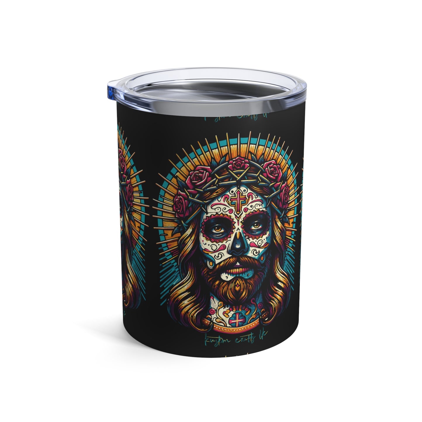 Jesucristo Day of the Dead Tumbler, Artistic 10oz Mug, Day of the Dead Drinkware, Halloween Gift, Colorful Travel Tumbler, Unique Home Decor