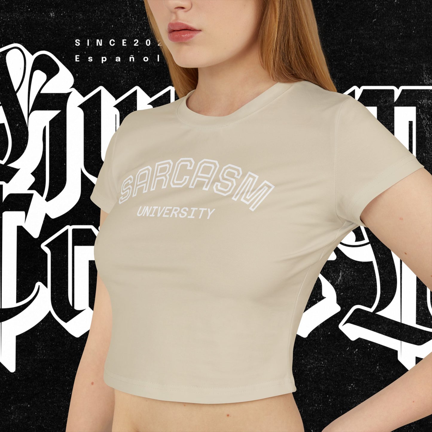Sarcasm University Women's Baby Tee - Fun Humor T-Shirt, Gift for Friends, Cute Casual Top, College Style, Perfect Birthday Gift