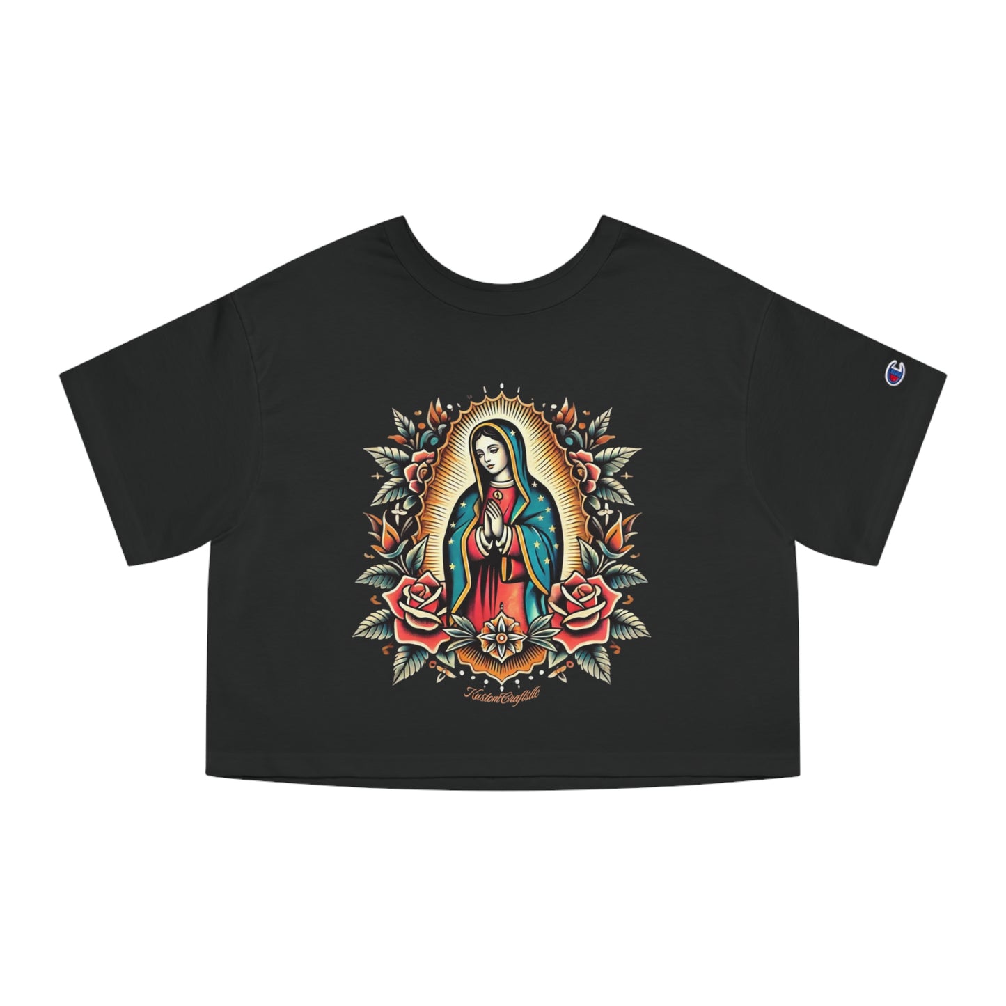 Cropped T-Shirt with Virgin Mary Design, Cute Graphic Tee, Spiritual Apparel, Casual Wear, Gift for Believers, Trendy Summer Top