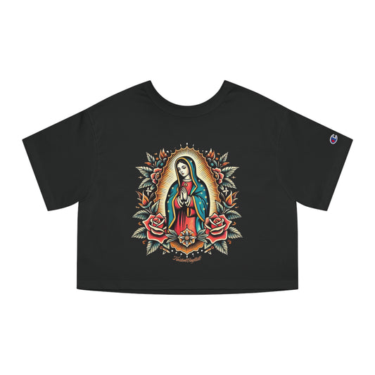 Cropped T-Shirt with Virgin Mary Design, Cute Graphic Tee, Spiritual Apparel, Casual Wear, Gift for Believers, Trendy Summer Top