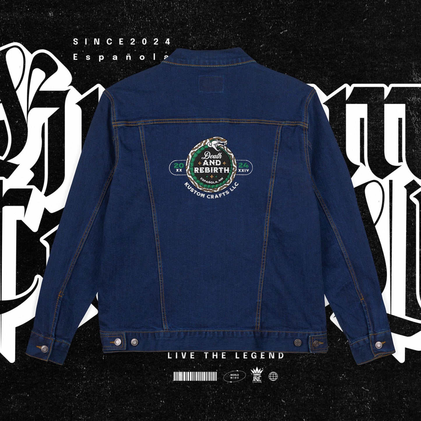 Embroidery Denim Jacket - Death and Rebirth Snake Design