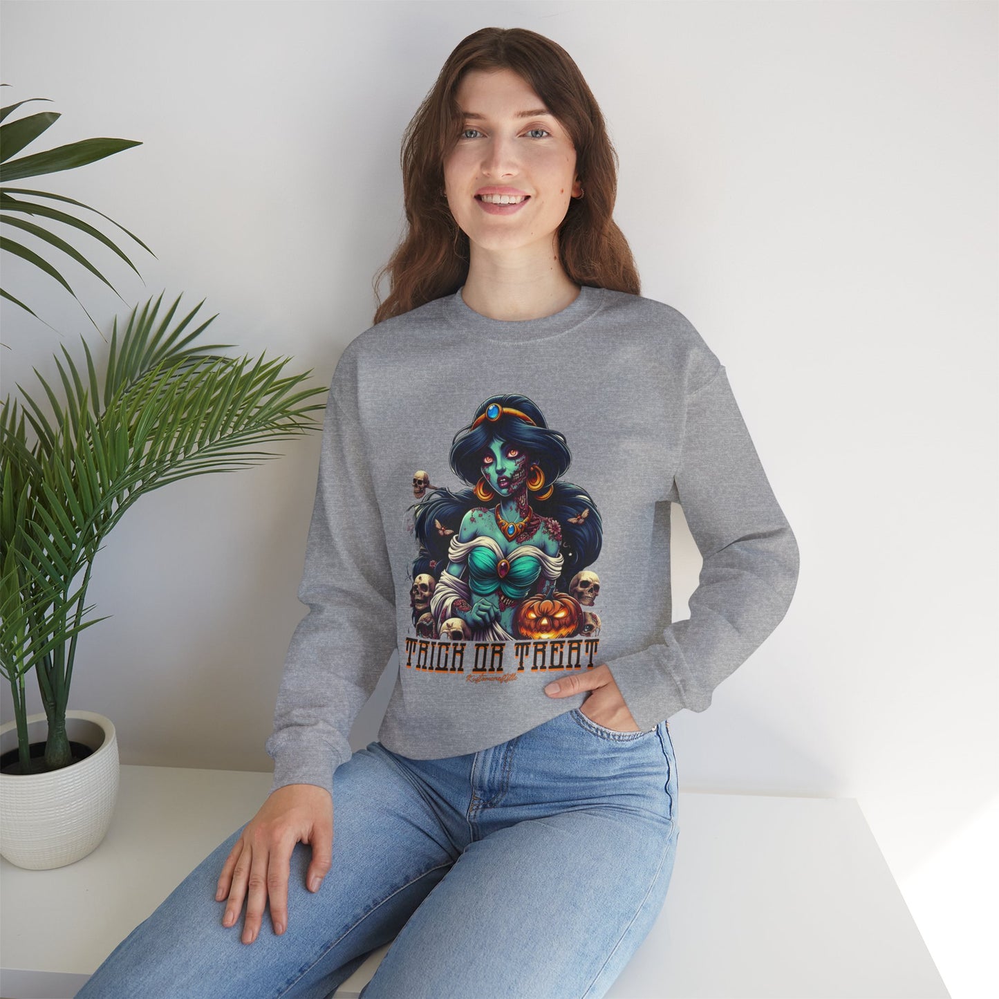 Spooky Vibes " Trick Or Treat" Crewneck Sweatshirt - Trick or Treat, Halloween Apparel, Unisex Sweatshirt, Cozy Fall Fashion, Gift for Her