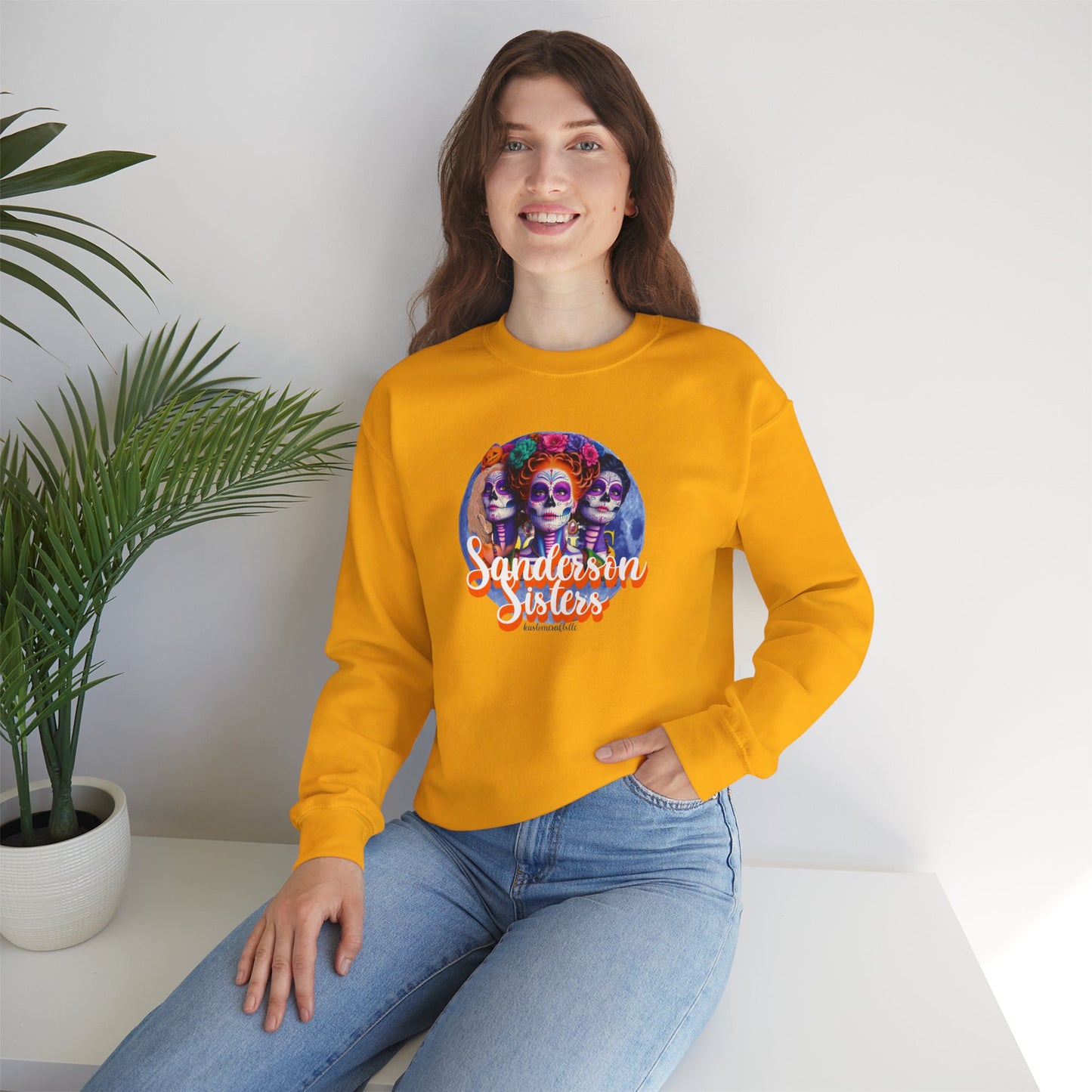 Sanderson Sisters Day of the Dead Crewneck Sweatshirt, Cozy Sweatshirt for Fall, Halloween Outfit, Gift for Sister, Skull Art Apparel