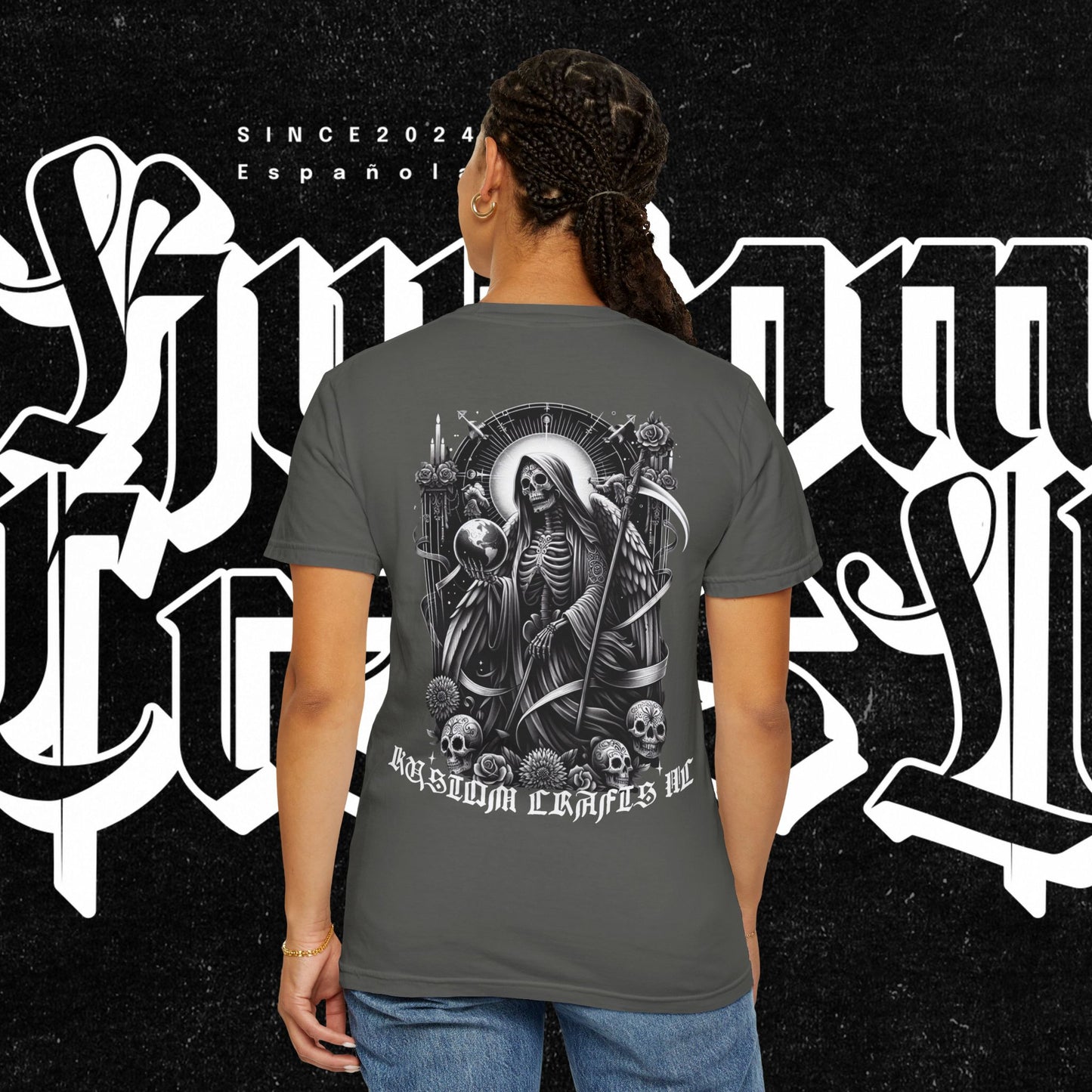 Santa Muerte Unisex T-shirt,  Day Of The Dead Tee, Saint Skeleton Shirt, Top, Mexican Folk Art Clothing, Kustom Crafts LLC