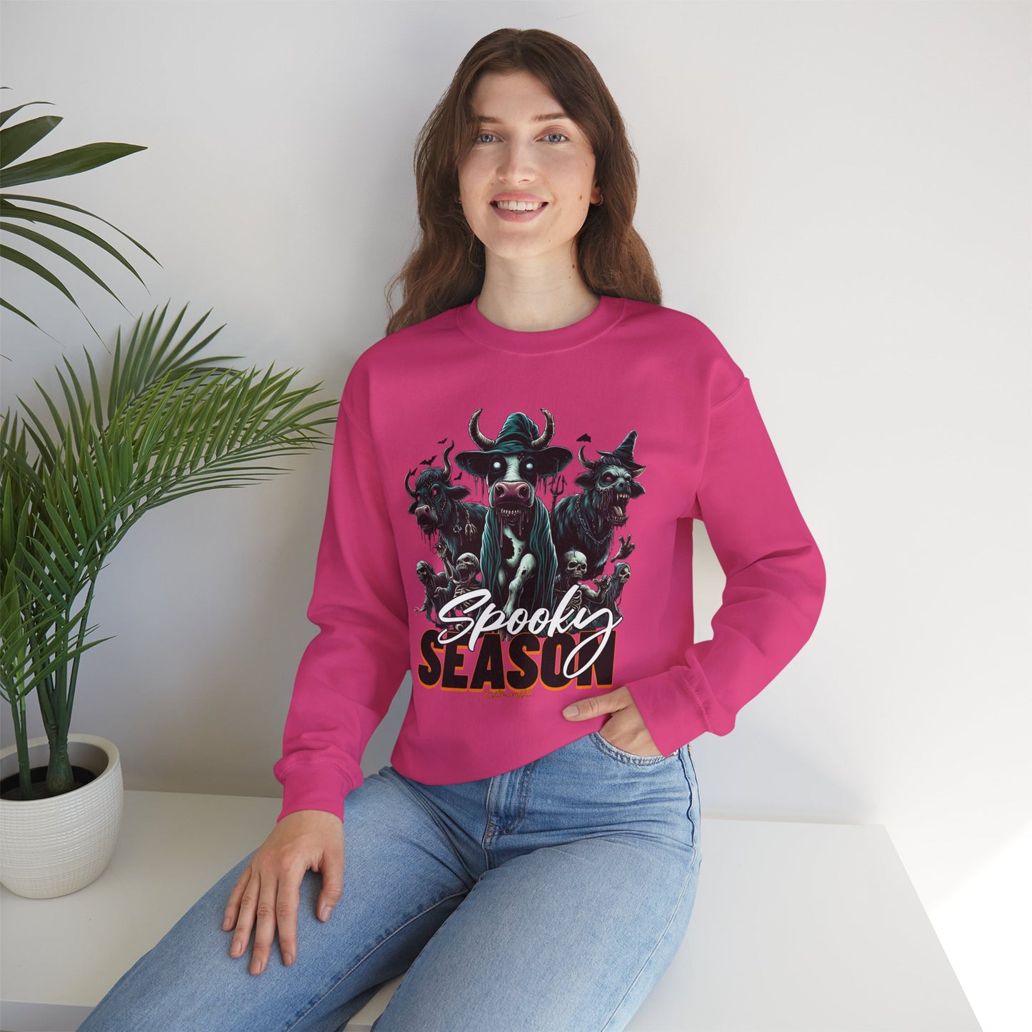 Spooky Cow Season Crewneck Sweatshirt, Halloween Apparel, Unisex Halloween Sweatshirt, Cozy Fall Fashion, Unique Gift Idea