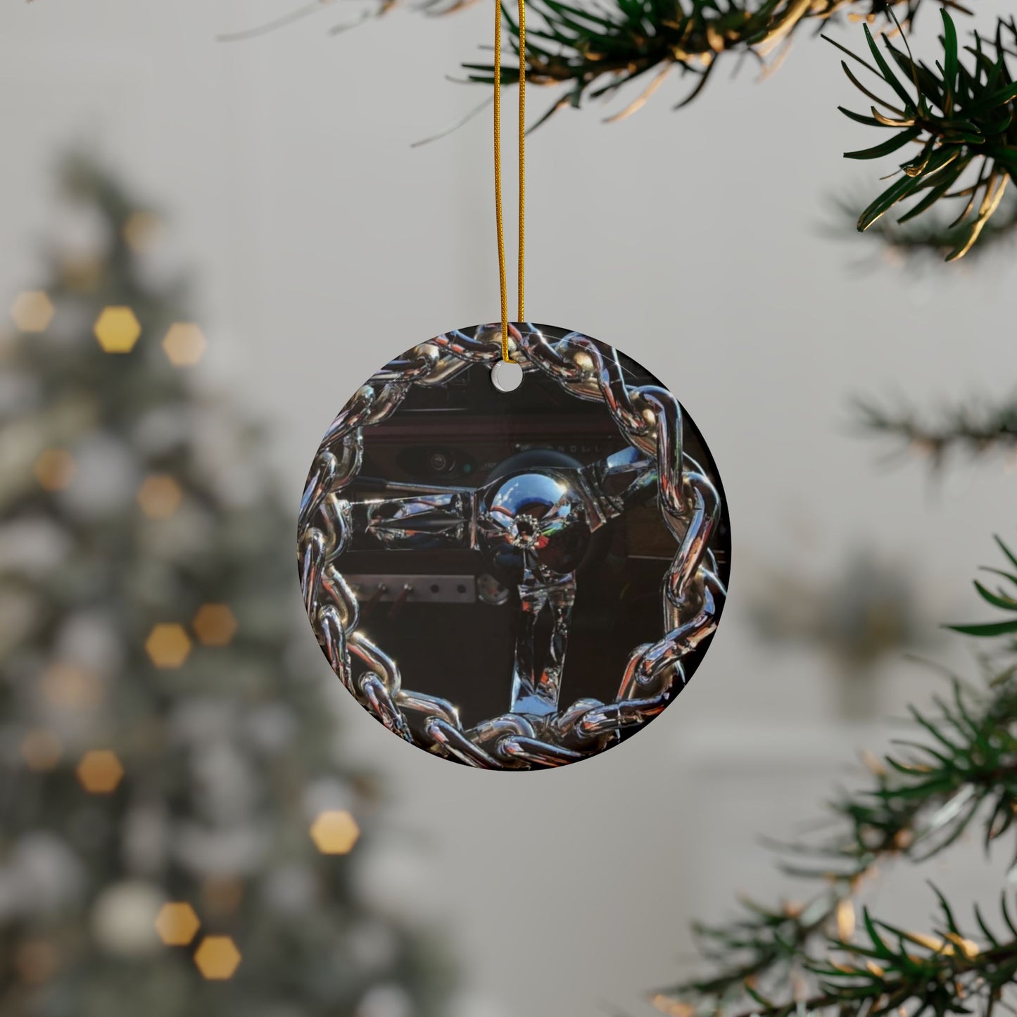 Lowrider Chain Steering Wheel Ceramic Ornaments, 2-Side Print Holiday Decor, Unique Gift, 2024, Keepsake, Customizable Christmas Decor