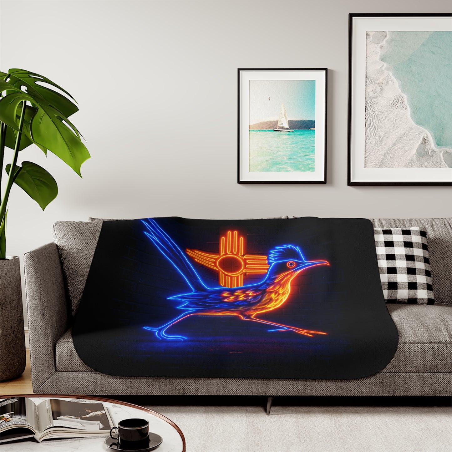 Neon Roadrunner Sherpa Blanket, Cozy Home Decor, Gifts for Bird Lovers, Warm Throw Blanket for All Seasons
