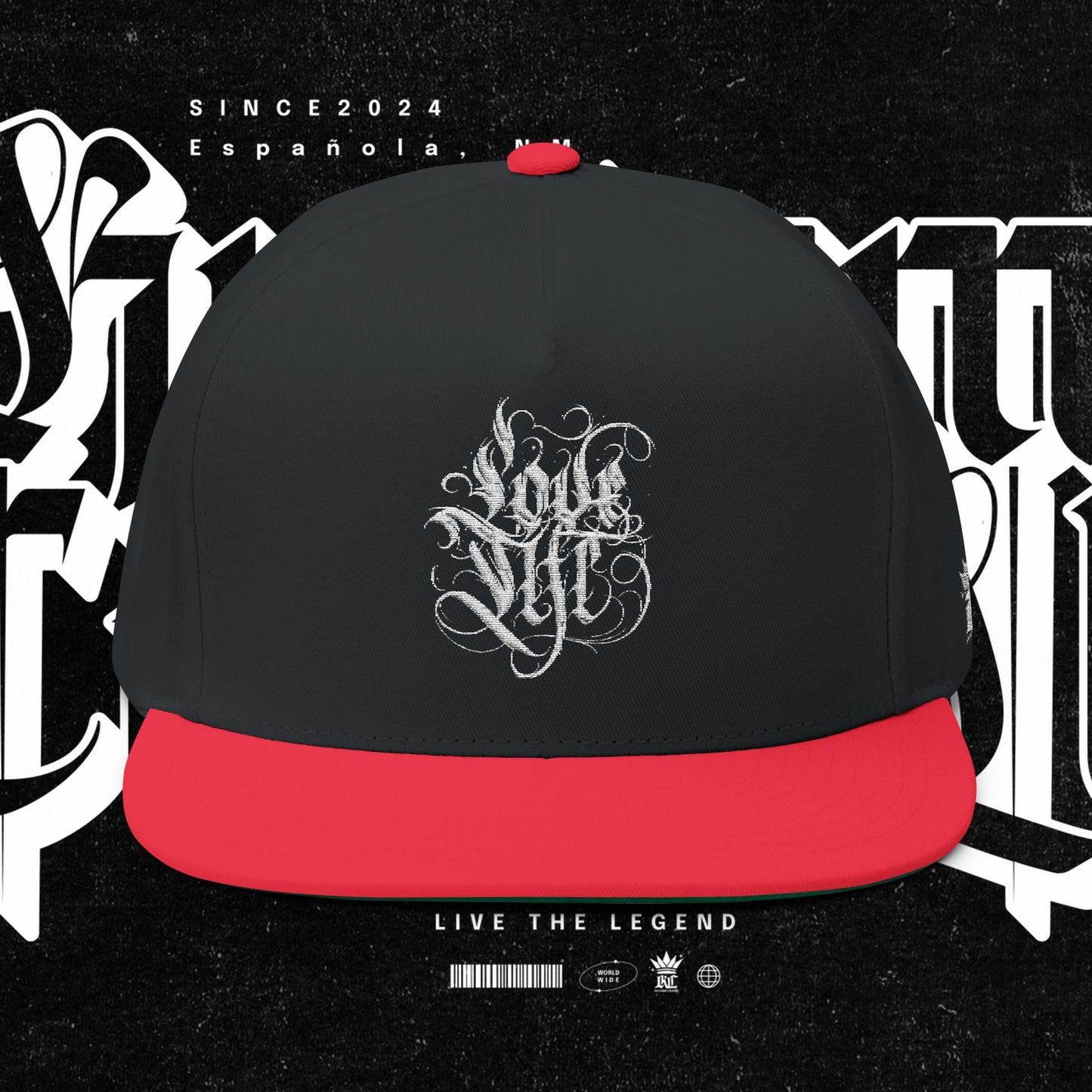 Embroidered Flat Bill Cap - Love Life Graffiti Style Hat
