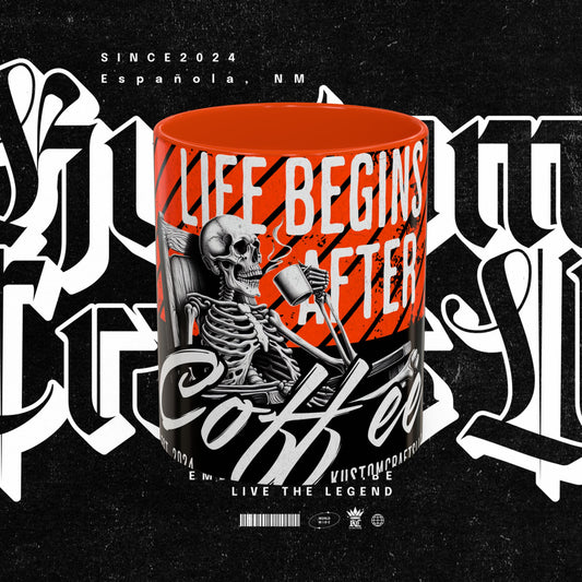 Life Begins After Coffee. Coffee Mugs, Life Begins After Coffee Mug, Unique Ceramic Cups, Skeletal Art Design, Gift for Coffee Lovers