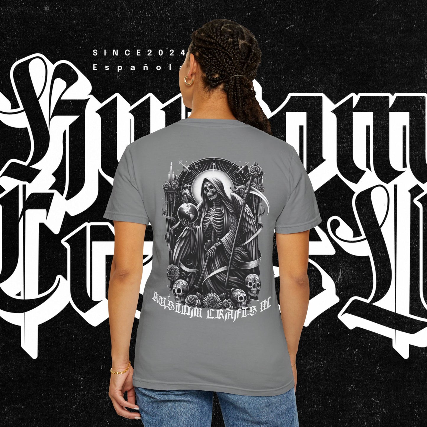 Santa Muerte Unisex T-shirt,  Day Of The Dead Tee, Saint Skeleton Shirt, Top, Mexican Folk Art Clothing, Kustom Crafts LLC