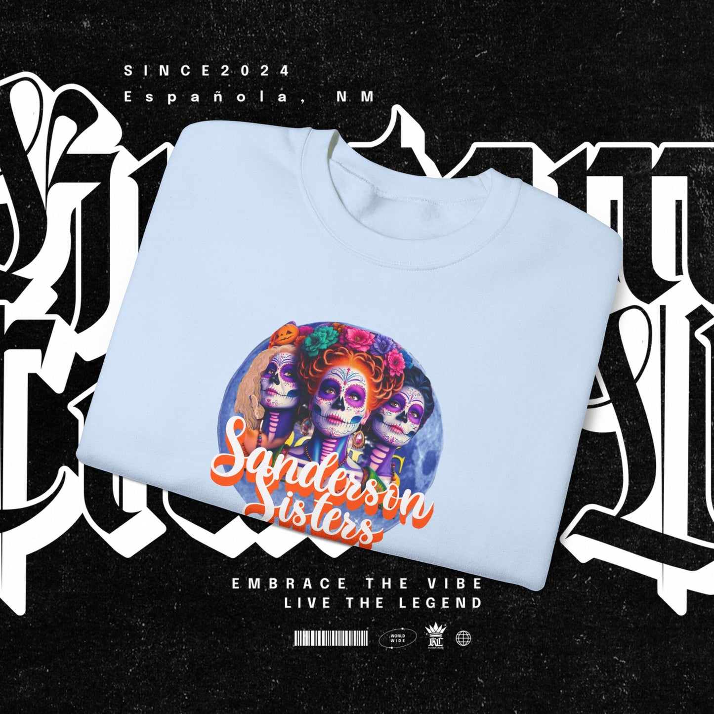 Sanderson Sisters Day of the Dead Crewneck Sweatshirt, Cozy Sweatshirt for Fall, Halloween Outfit, Gift for Sister, Skull Art Apparel