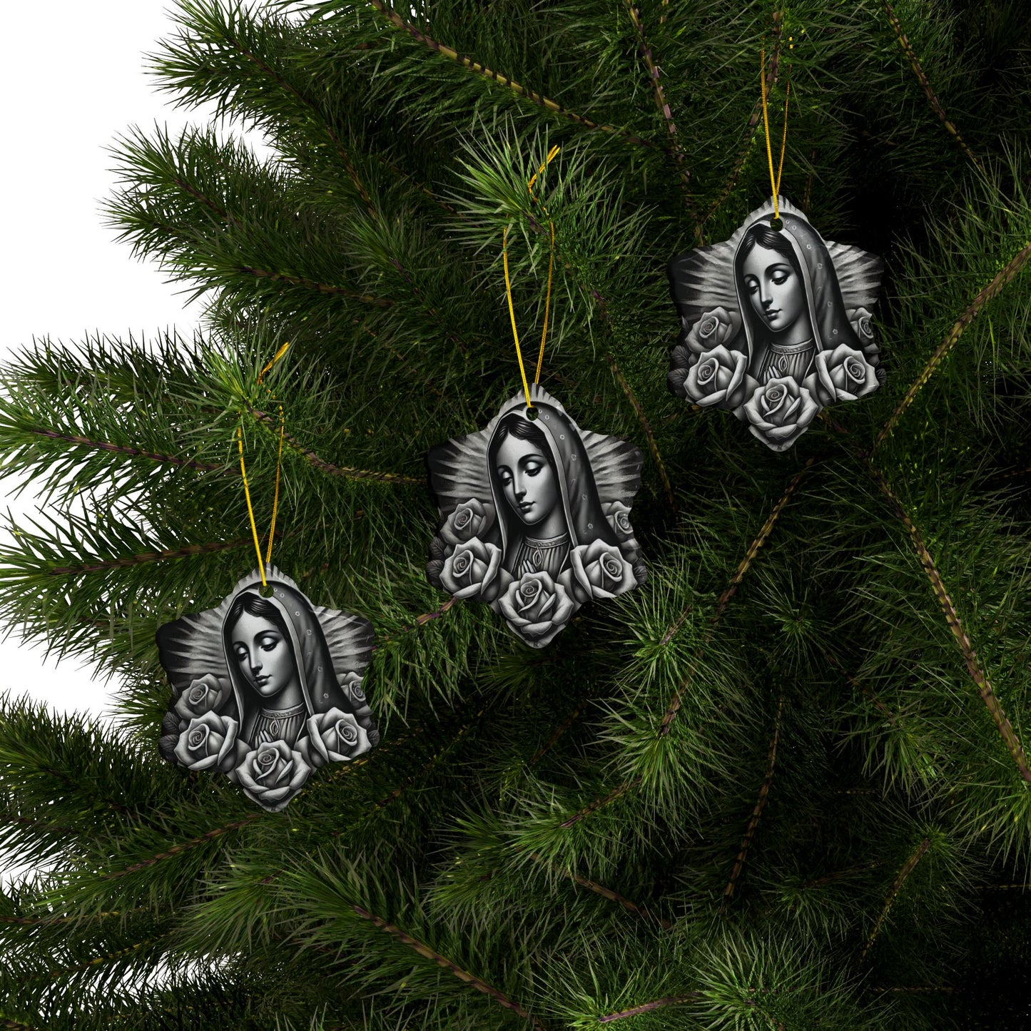 Ceramic Ornaments, Virgin Marry Design with Roses, Christmas Tree Decoration, Holiday Gift, Religious Ornament, Catholic Decor, Christian