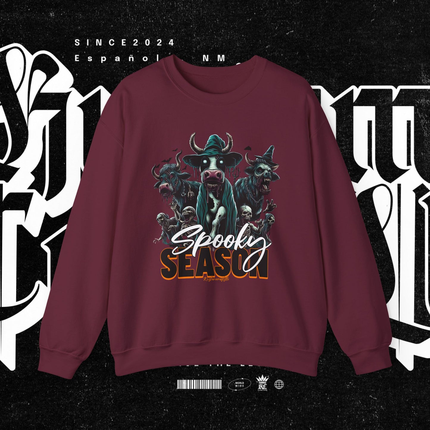 Spooky Cow Season Crewneck Sweatshirt, Halloween Apparel, Unisex Halloween Sweatshirt, Cozy Fall Fashion, Unique Gift Idea