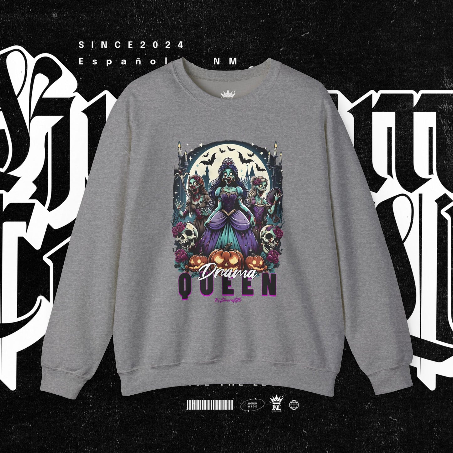 Drama Gothic Queen Sweatshirt - Unisex Heavy Blend Crewneck, Halloween Apparel, Dark Aesthetic Clothing, Edgy Gift for Her, Cozy Sweatshirt