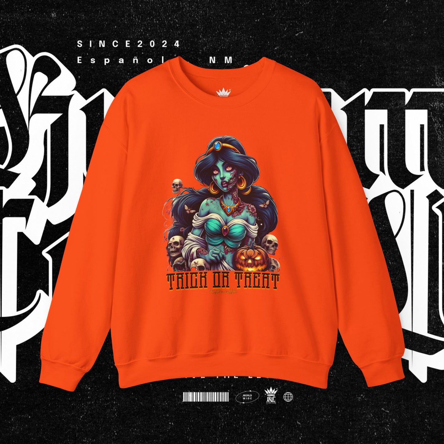 Spooky Vibes " Trick Or Treat" Crewneck Sweatshirt - Trick or Treat, Halloween Apparel, Unisex Sweatshirt, Cozy Fall Fashion, Gift for Her