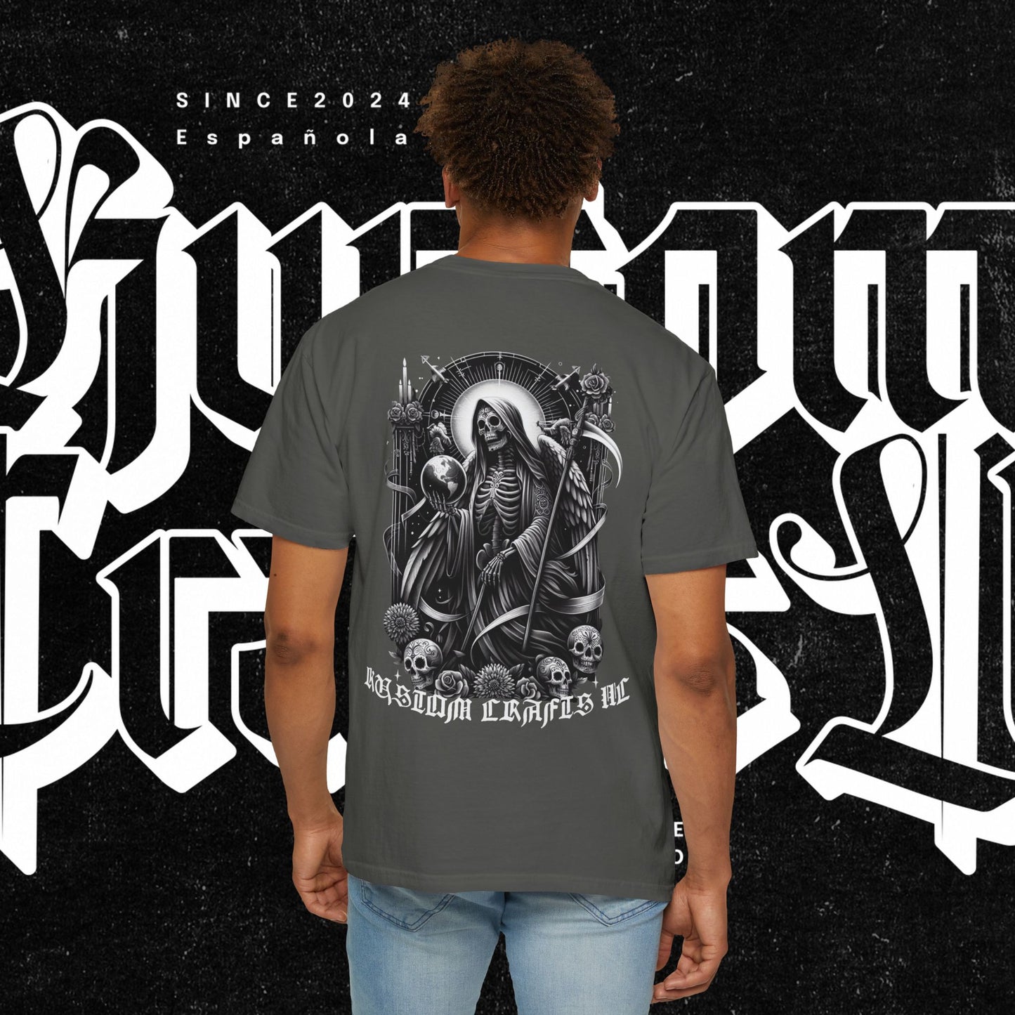 Santa Muerte Unisex T-shirt,  Day Of The Dead Tee, Saint Skeleton Shirt, Top, Mexican Folk Art Clothing, Kustom Crafts LLC