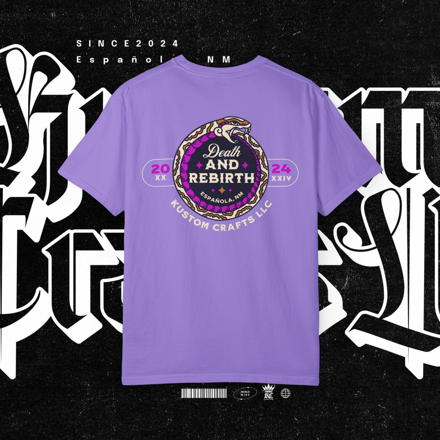 Death and Rebirth Bright Purple/Pink Snake Graphic Tee, Death Rebirth Unisex T-shirt, Streetwear Alternative Fashion, Serpent Design Shirt, Edgy Clothing