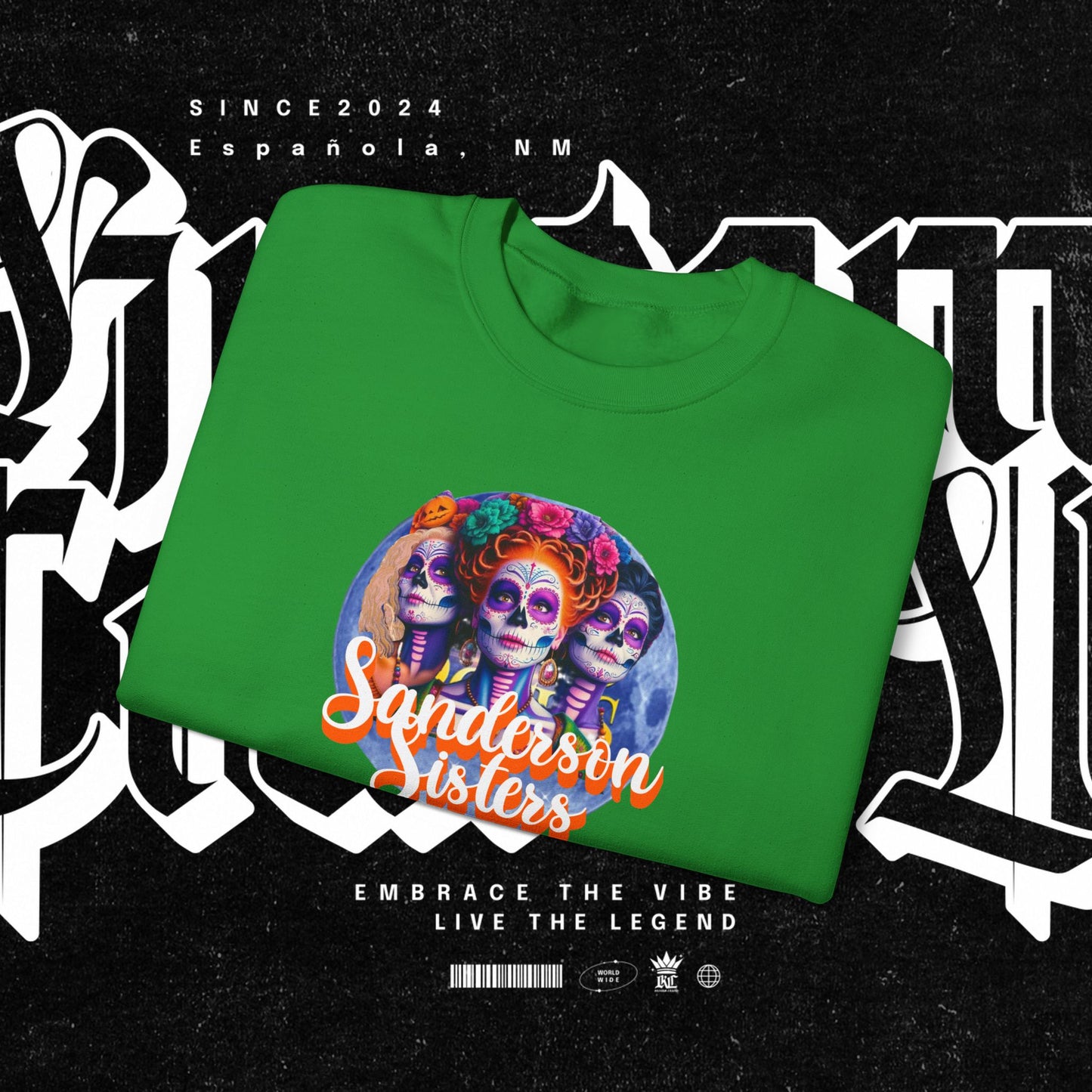 Sanderson Sisters Day of the Dead Crewneck Sweatshirt, Cozy Sweatshirt for Fall, Halloween Outfit, Gift for Sister, Skull Art Apparel