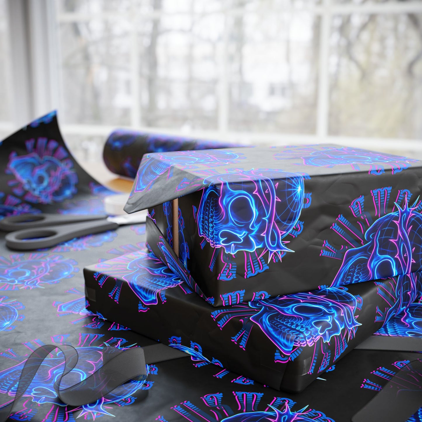Wrapping Papers Crown of Thorns Skull Neon Design
