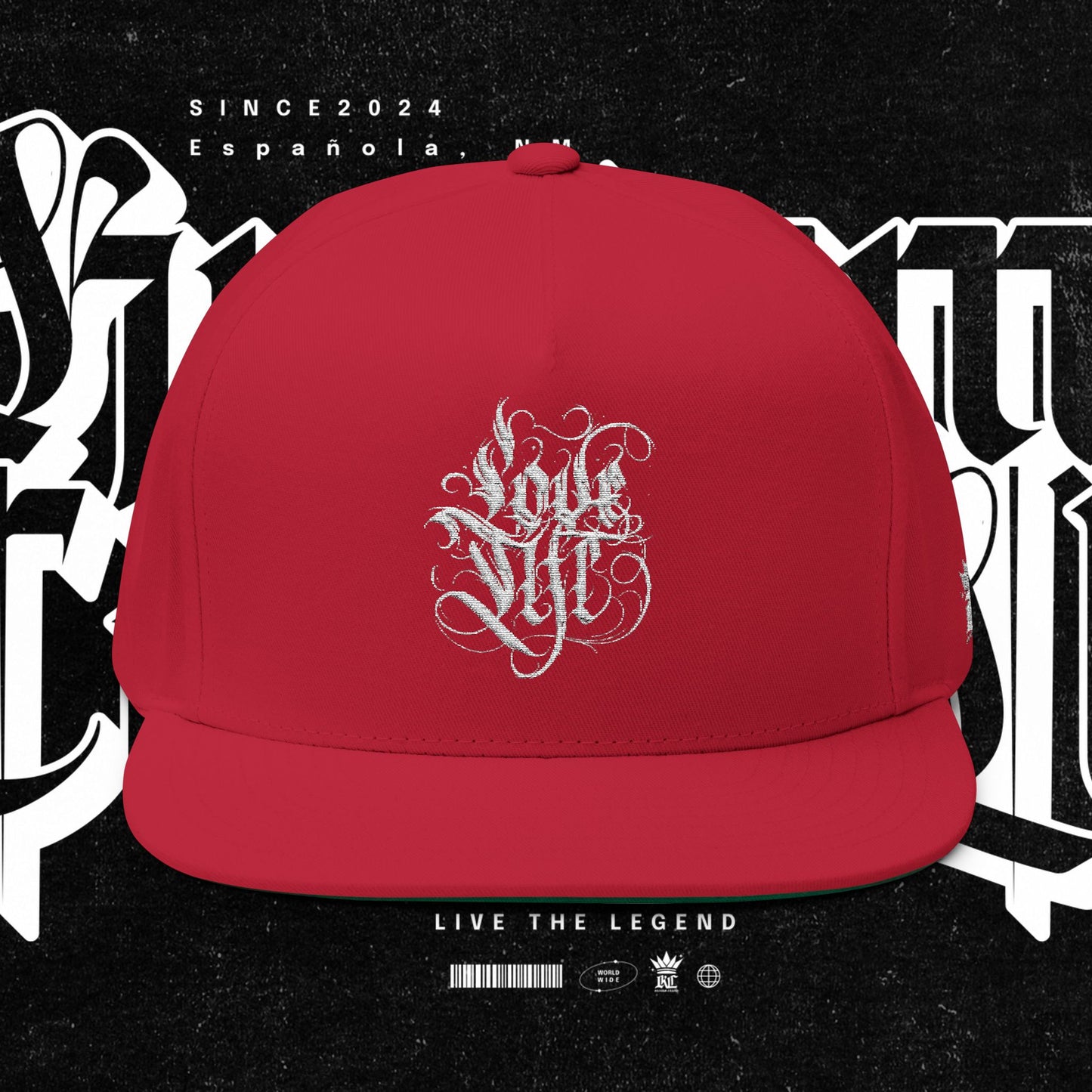 Embroidered Flat Bill Cap - Love Life Graffiti Style Hat