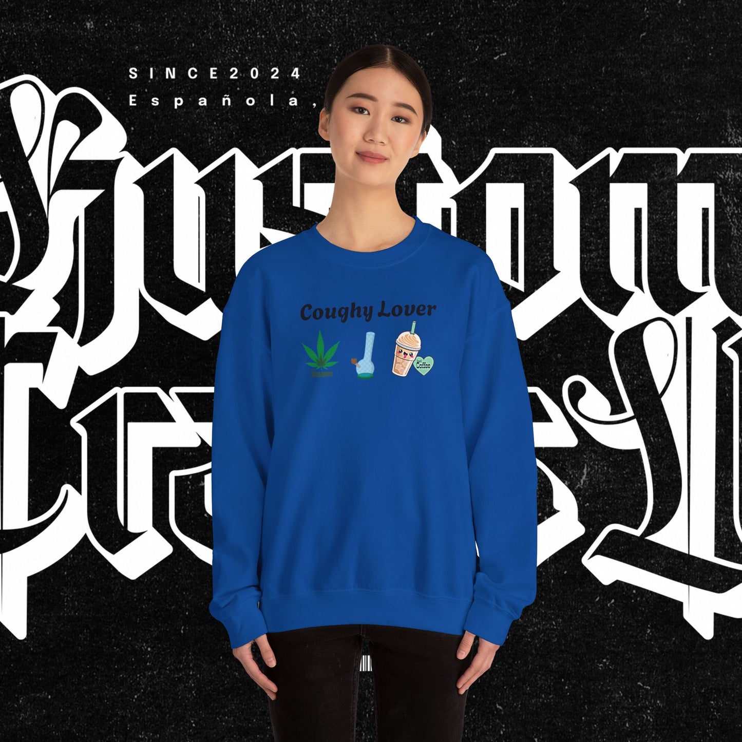Coughy Lover Crewneck Sweatshirt | Cozy Pullover for Cannabis Enthusiasts, Gift for Holidays, Casual Wear, Trendy Sweatshirt