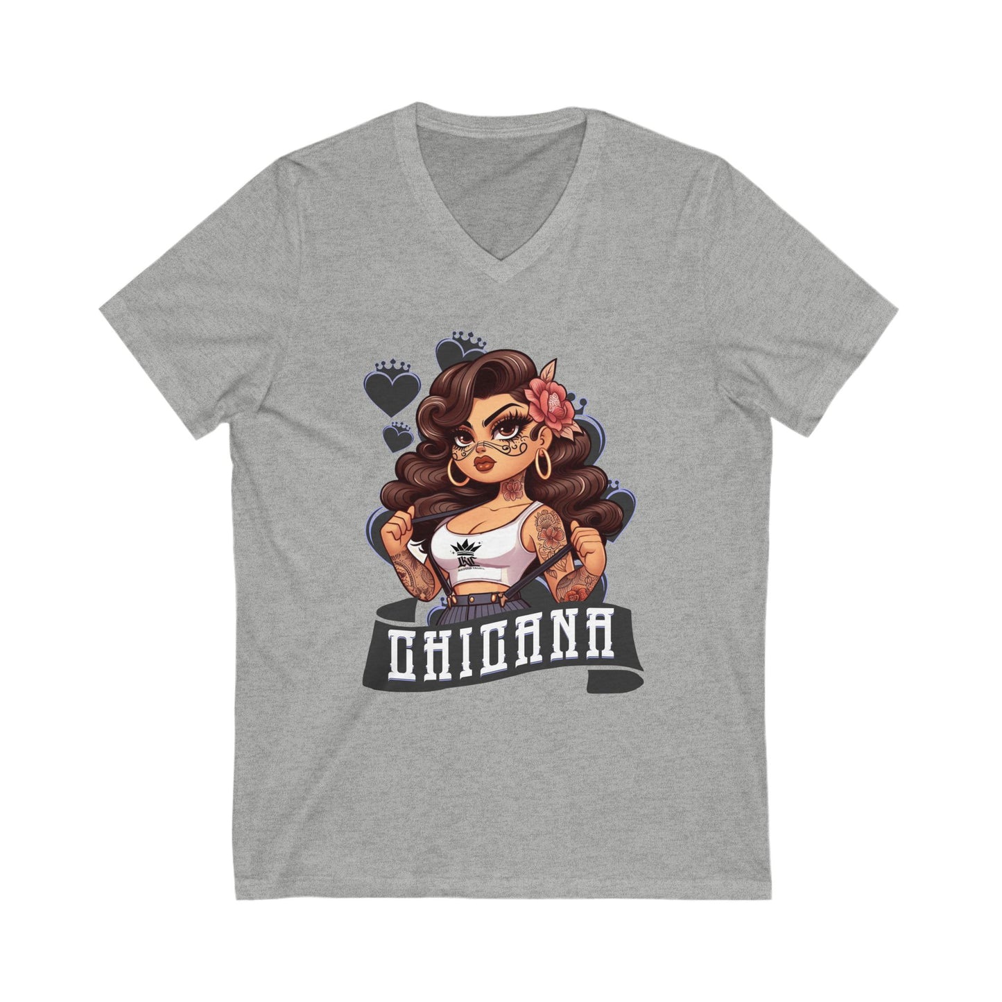 Chicana Inspired V-Neck Tee, Unisex Graphic T-shirt, Casual Wear, Empowerment Shirt, Gift for Her, Fashion Statement Top