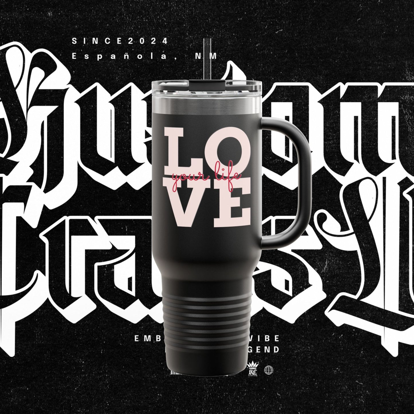 Love Your Life Insulated Travel Mug, 40oz - Motivational Coffee Cup for Commuters, Inspirational Tea Tumbler, Positive Energy Drinkware,